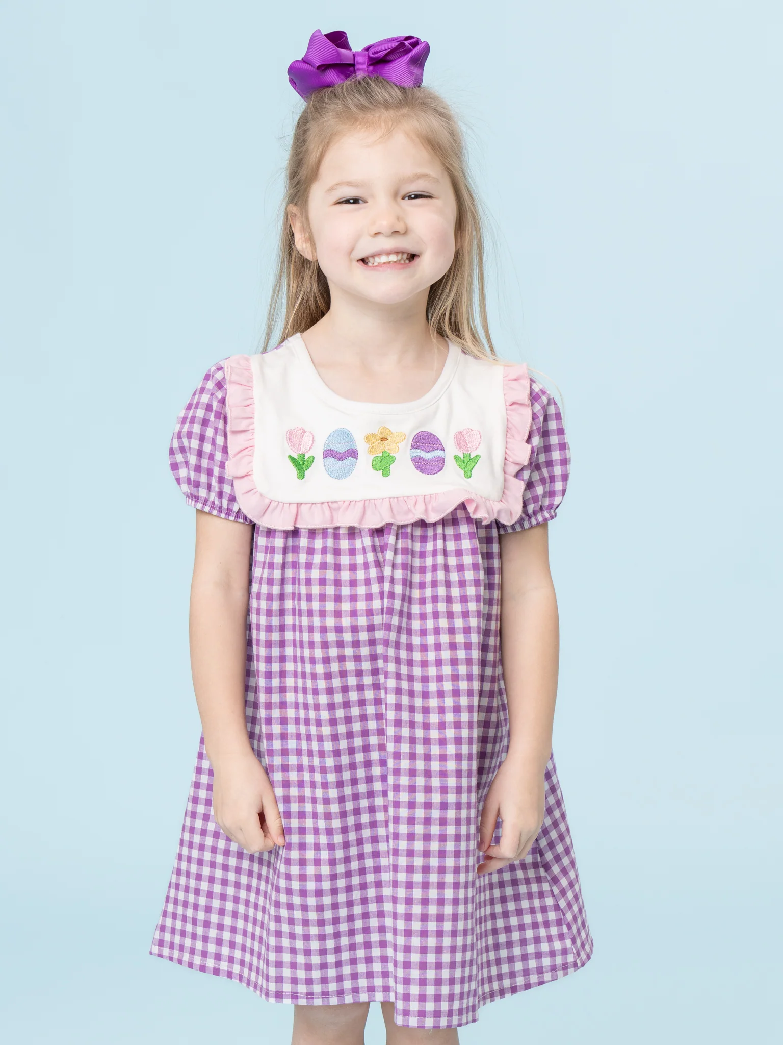 Easter Egg Hunt Embroidered Cotton Ruffle Dress