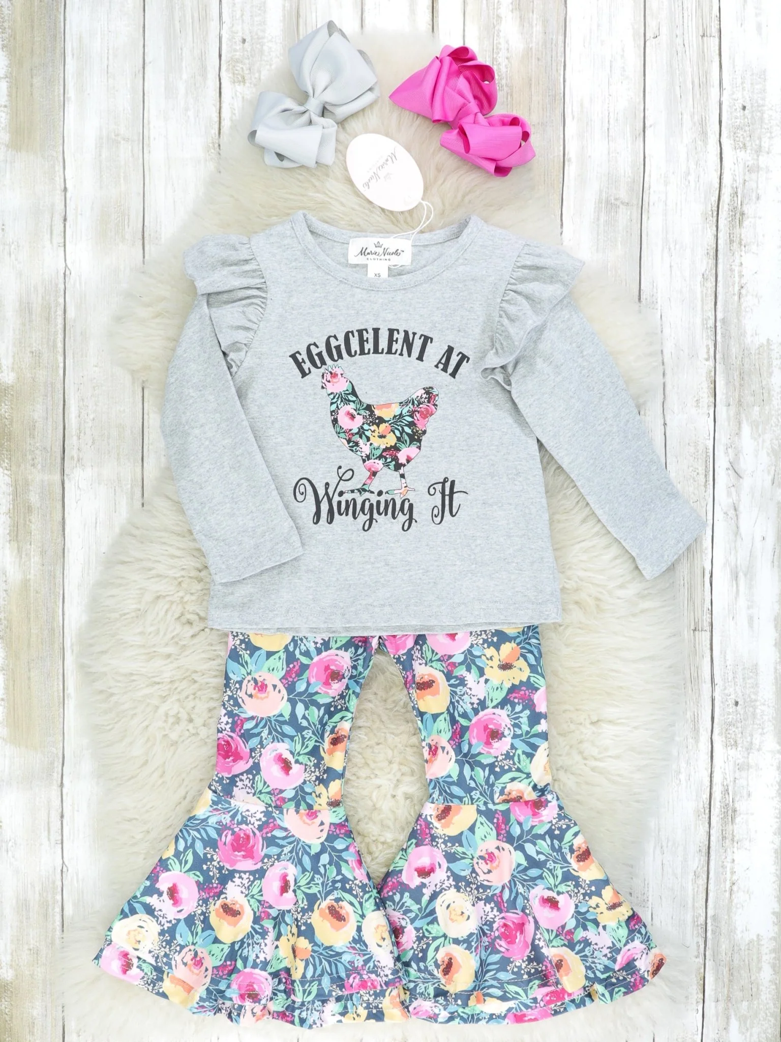 "EGGcelent" Floral Chicken Ruffle Outfit