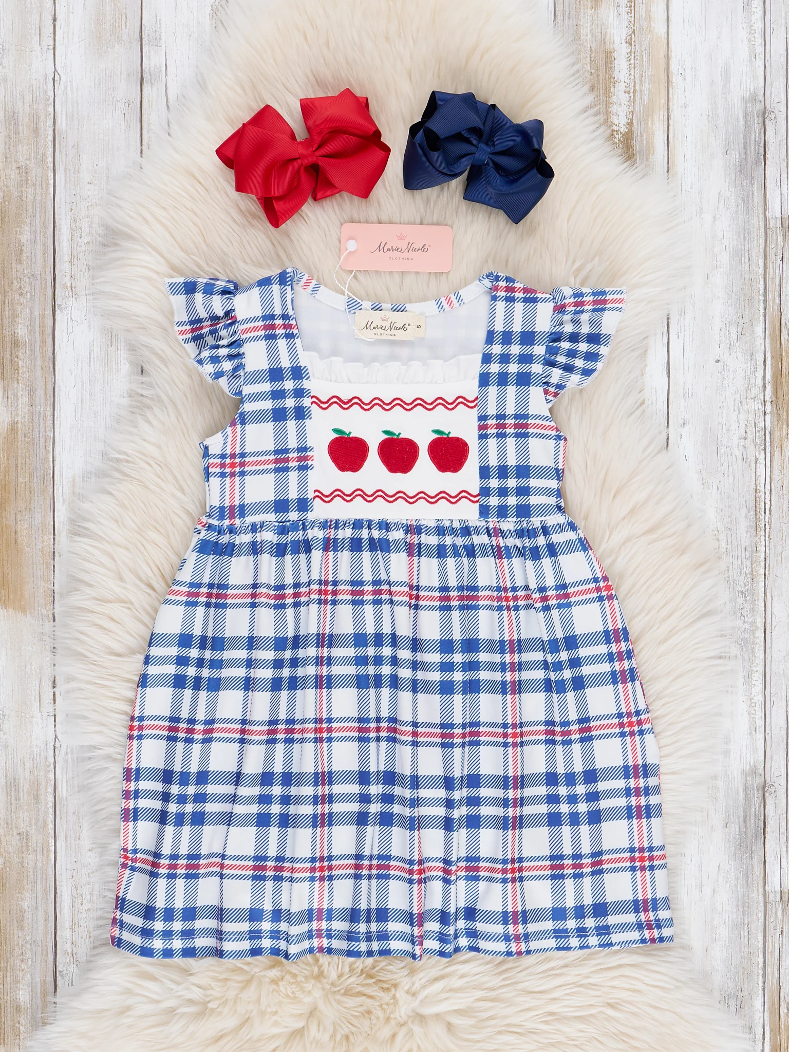 Embroidered Apples School Plaid Ruffle Dress - Image 2