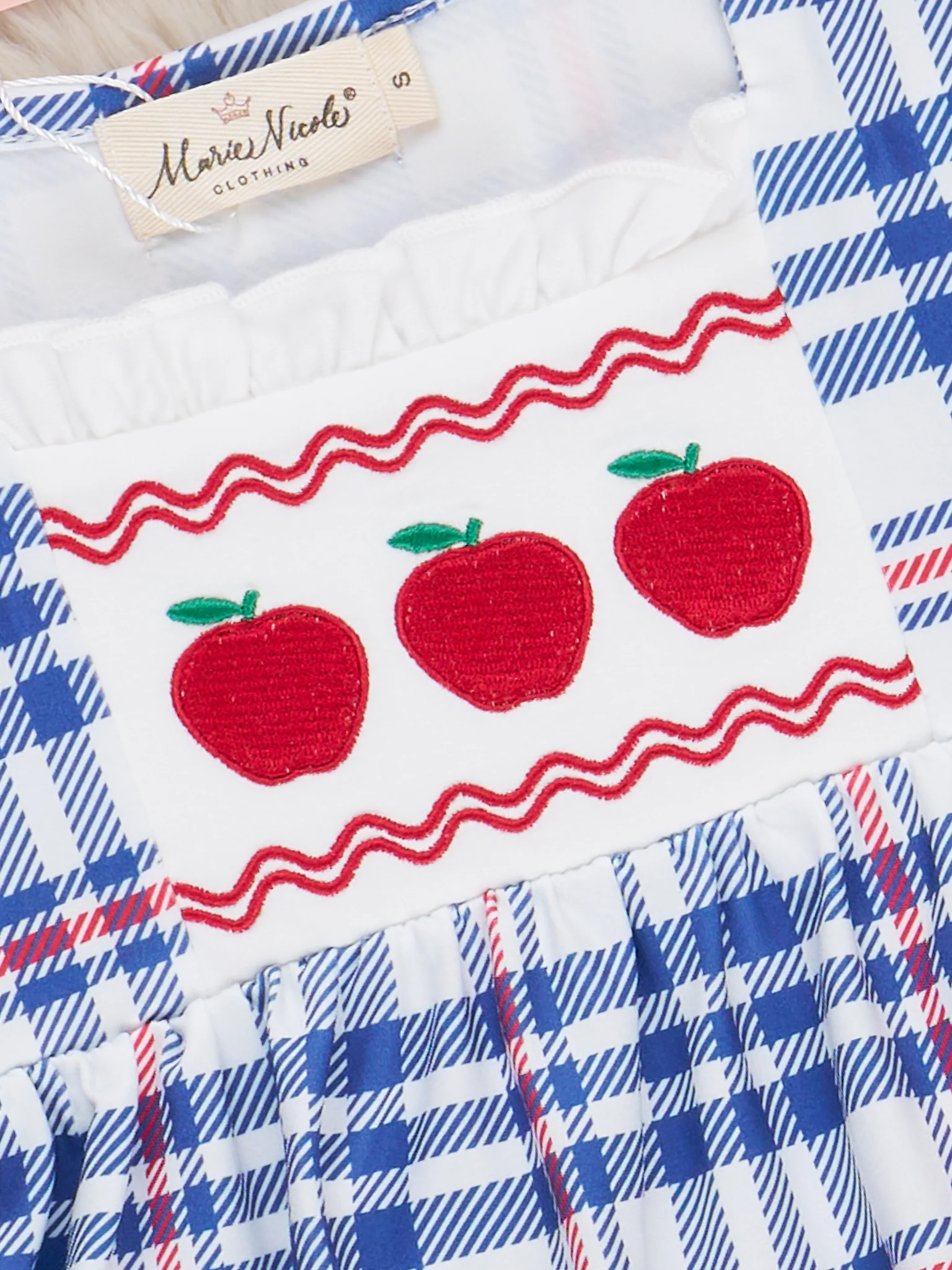 Embroidered Apples School Plaid Ruffle Outfit - Image 3