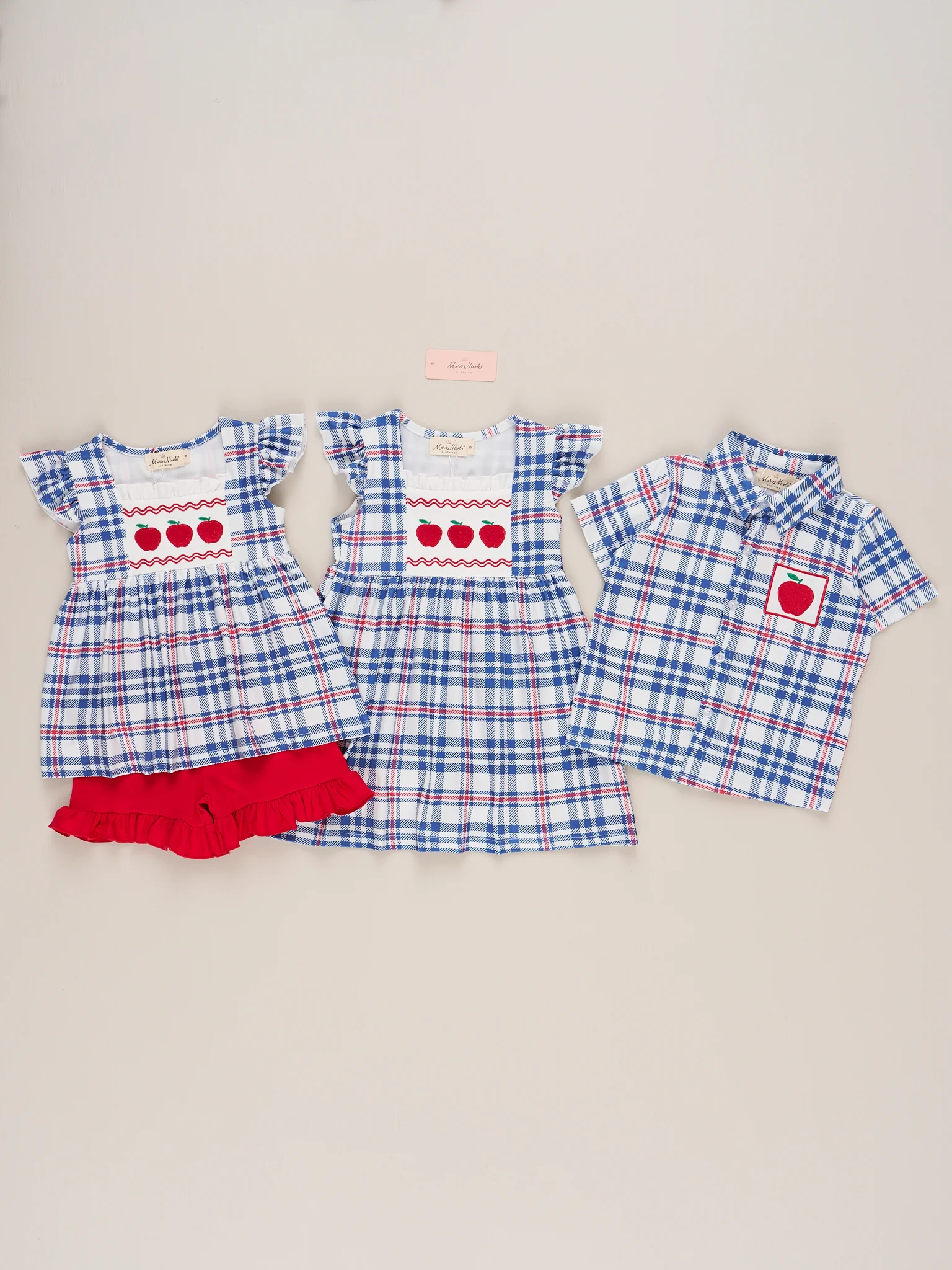 Embroidered Apples School Plaid Ruffle Outfit - Image 4
