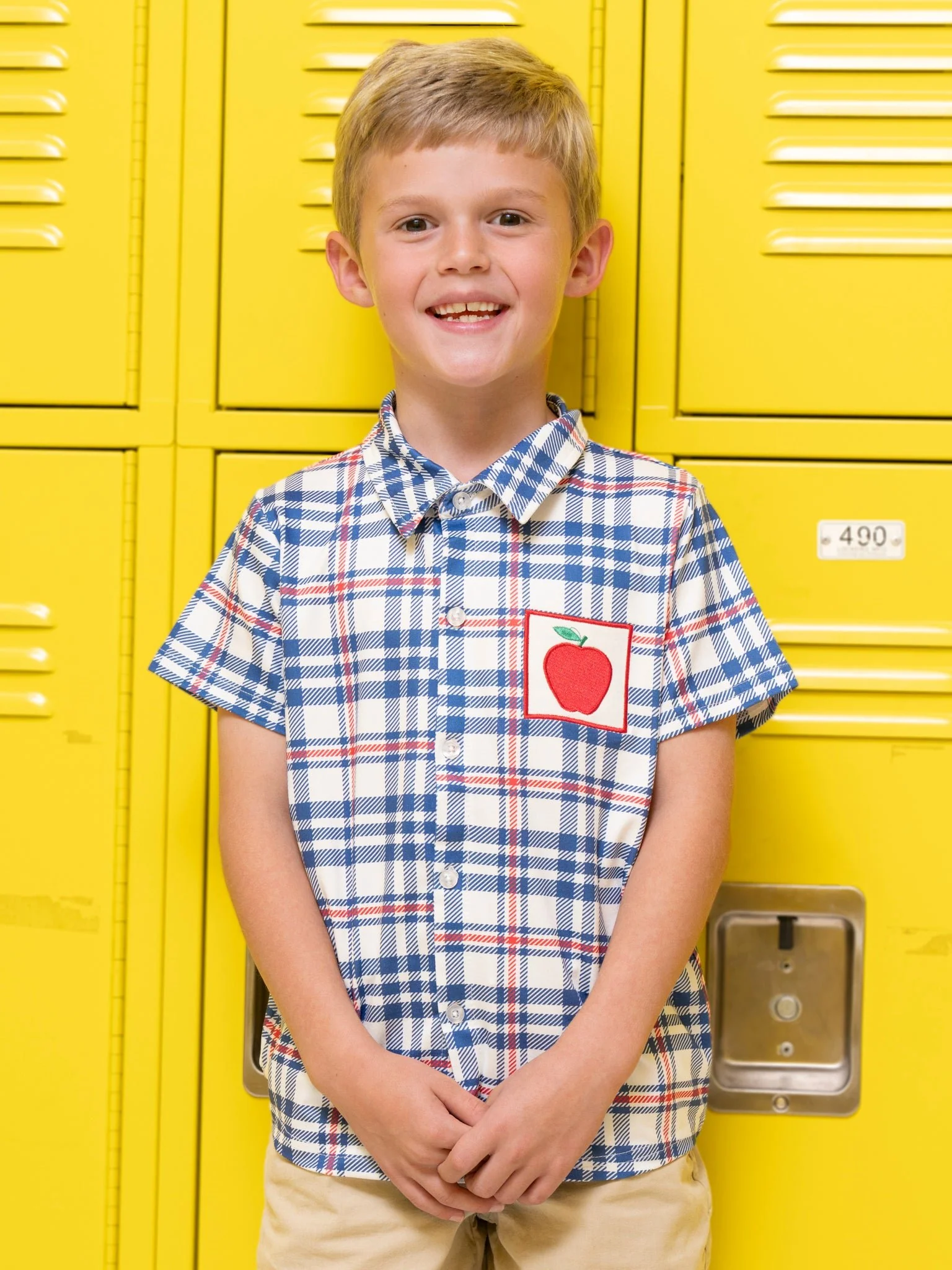 Embroidered Apples School Plaid Shirt
