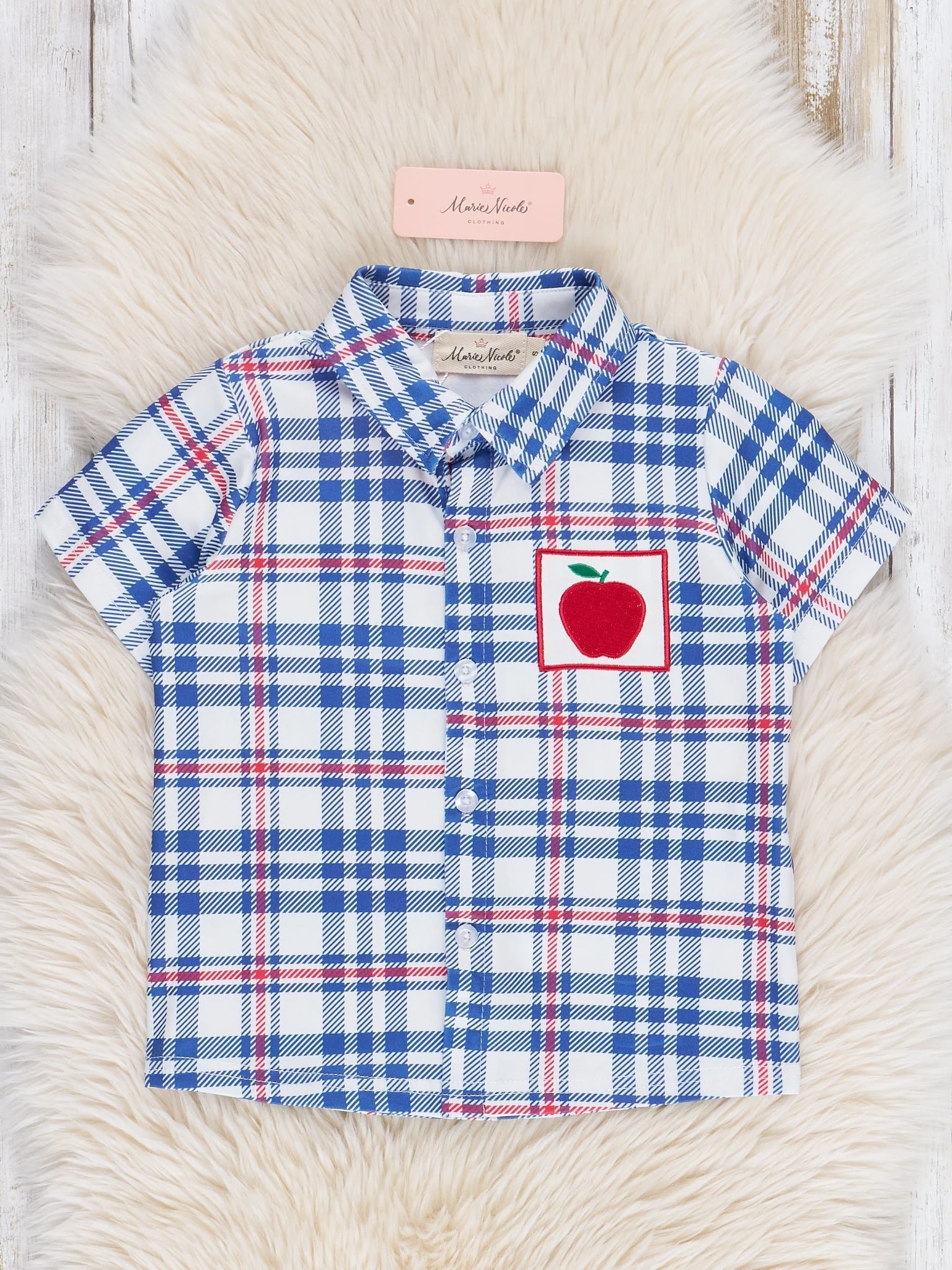 Embroidered Apples School Plaid Shirt - Image 2