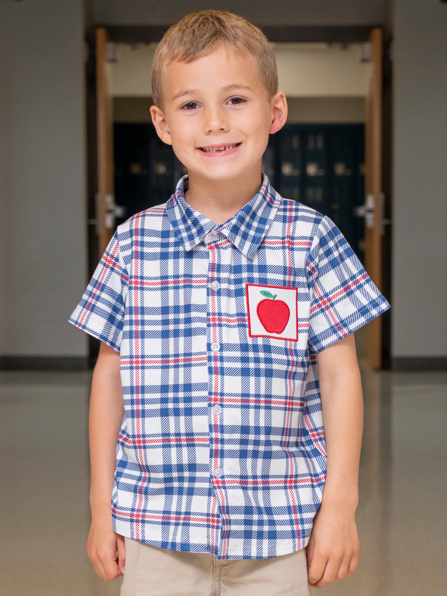 Embroidered Apples School Plaid Shirt - Image 4