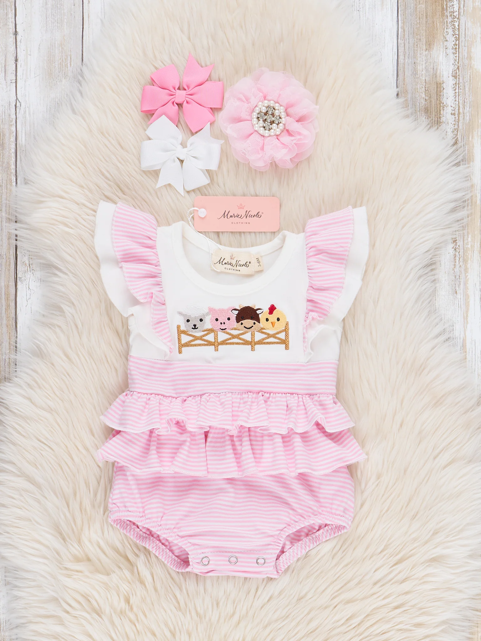 Embroidered Baby Farm Friends Ruffle Bubble Romper - Image 2
