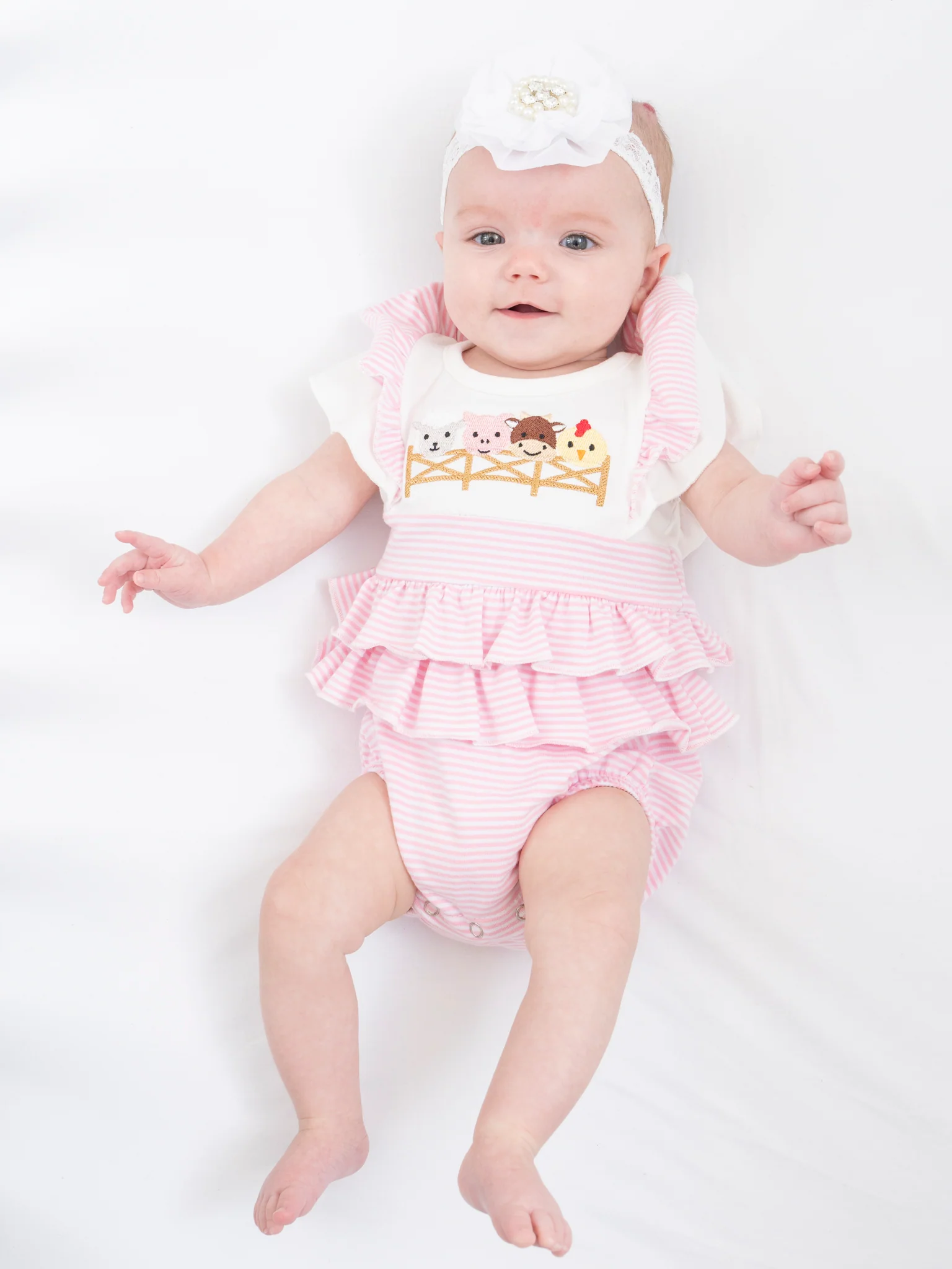 Embroidered Baby Farm Friends Ruffle Bubble Romper - Image 4