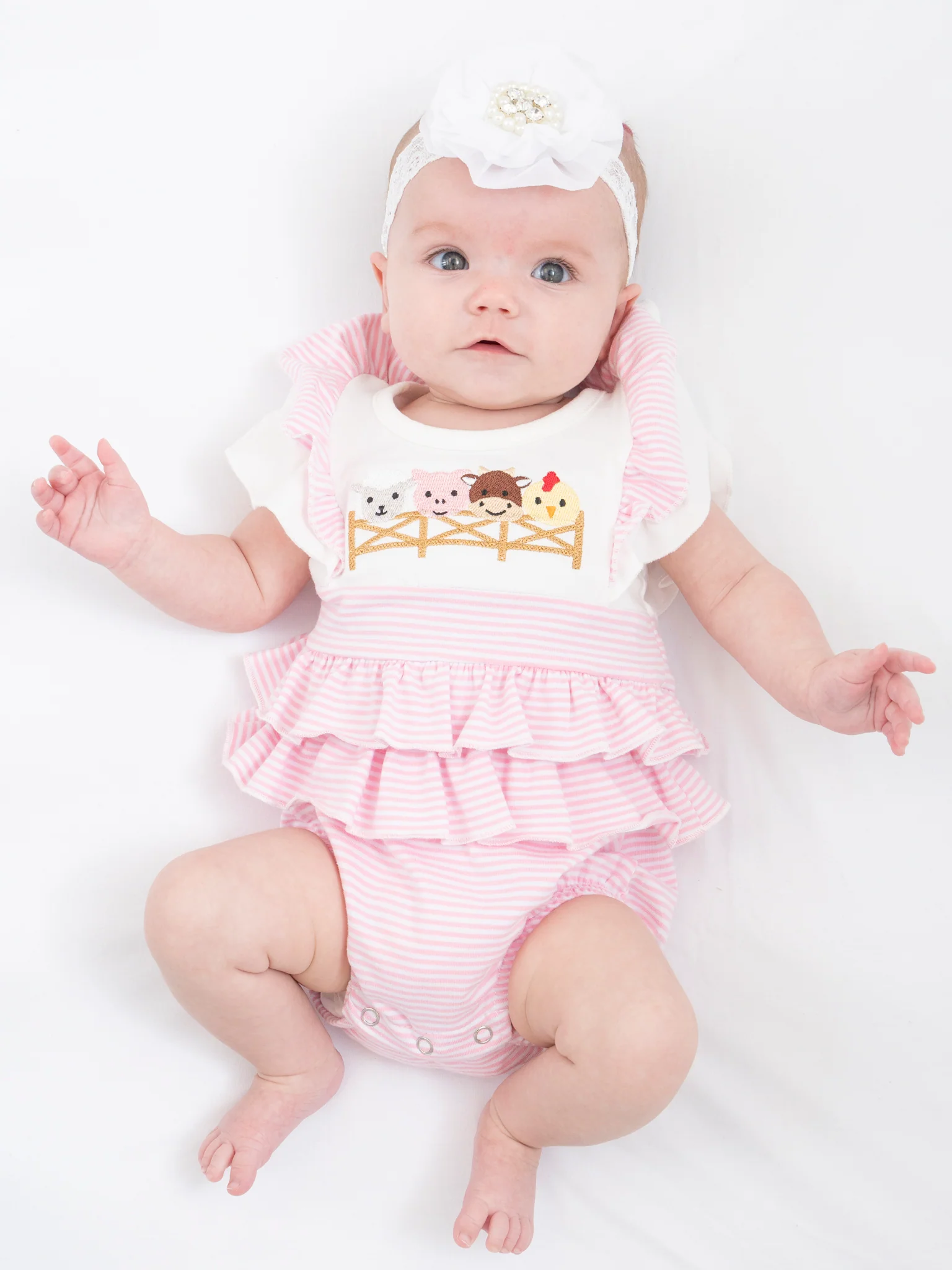 Embroidered Baby Farm Friends Ruffle Bubble Romper - Image 5