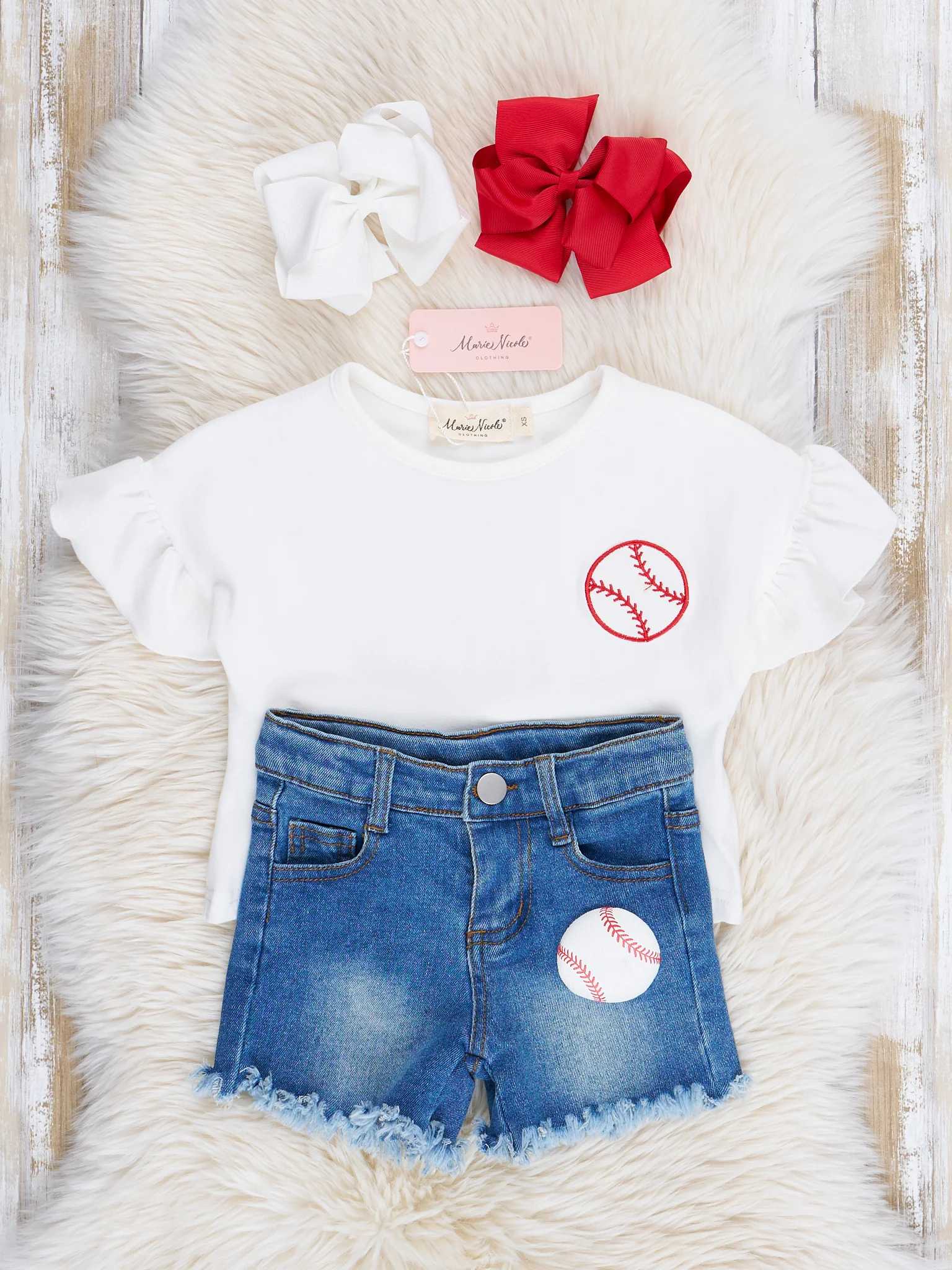 Embroidered Baseball Denim Shorts Outfit - Image 2