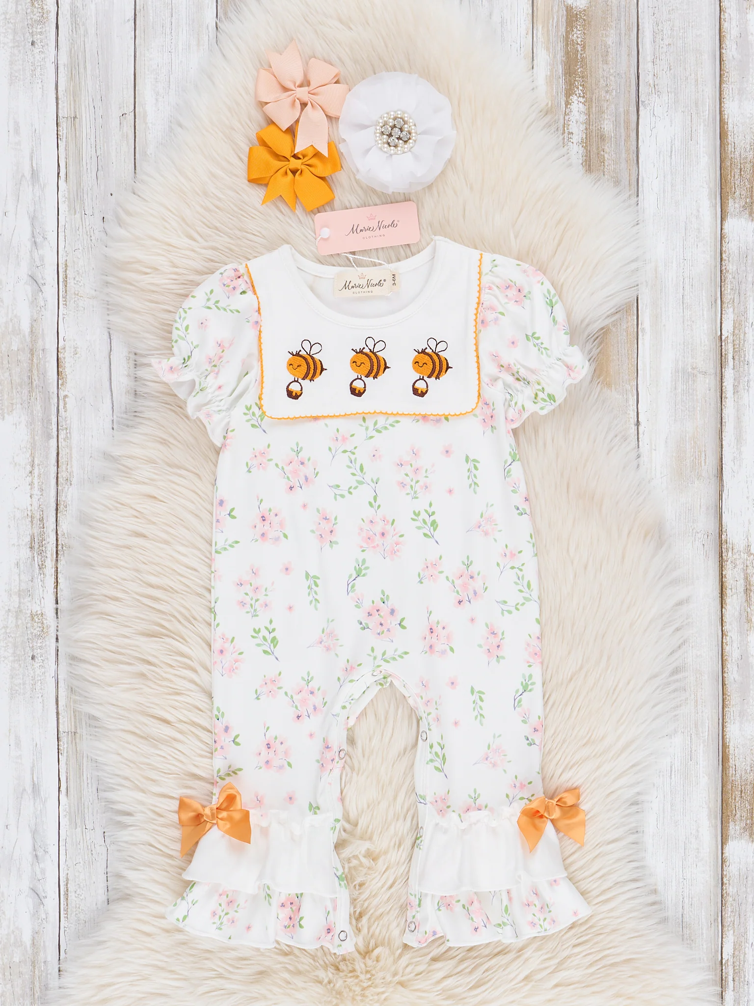 Bee in Your Bonnet Embroidered Ruffle Romper
