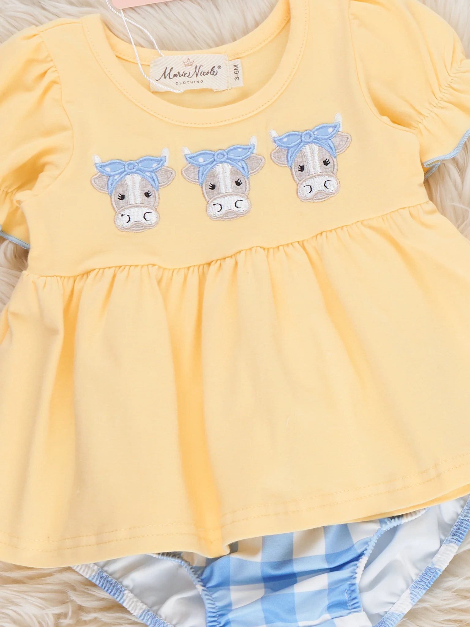 Embroidered Cows Gingham Bloomers Outfit - Image 2
