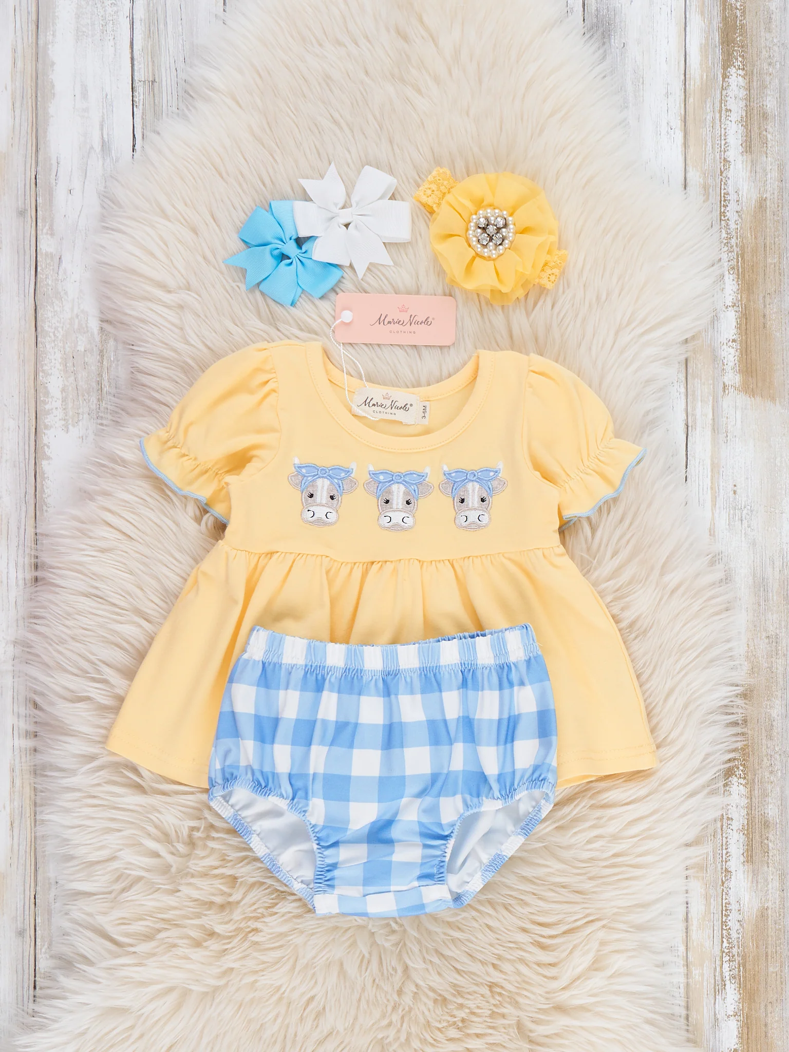 Embroidered Cows Gingham Bloomers Outfit - Image 3