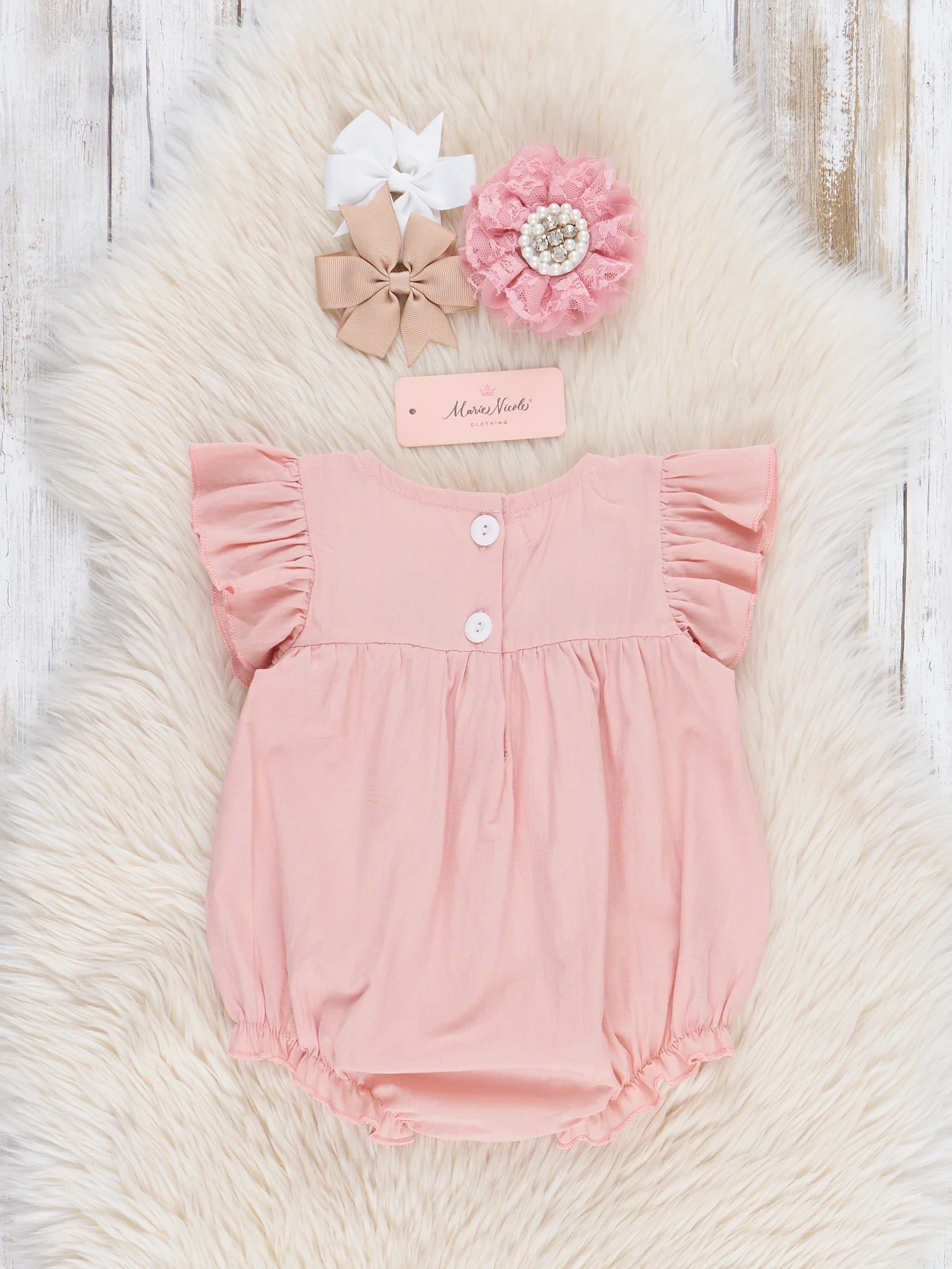 Embroidered Cows Ruffle Bib Bubble Romper - Image 2