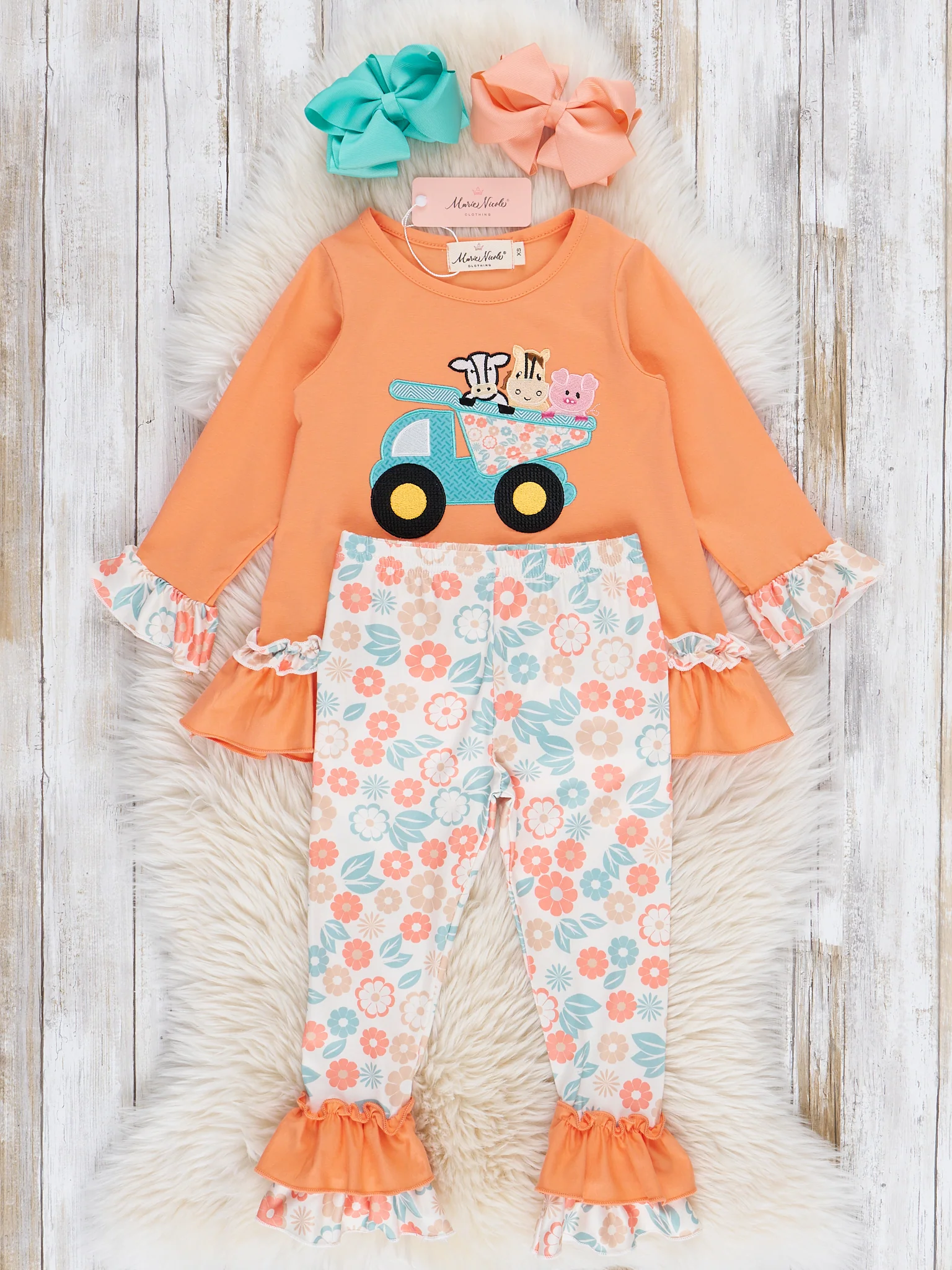 Embroidered Farm Animal Dump Truck Outfit - Image 2