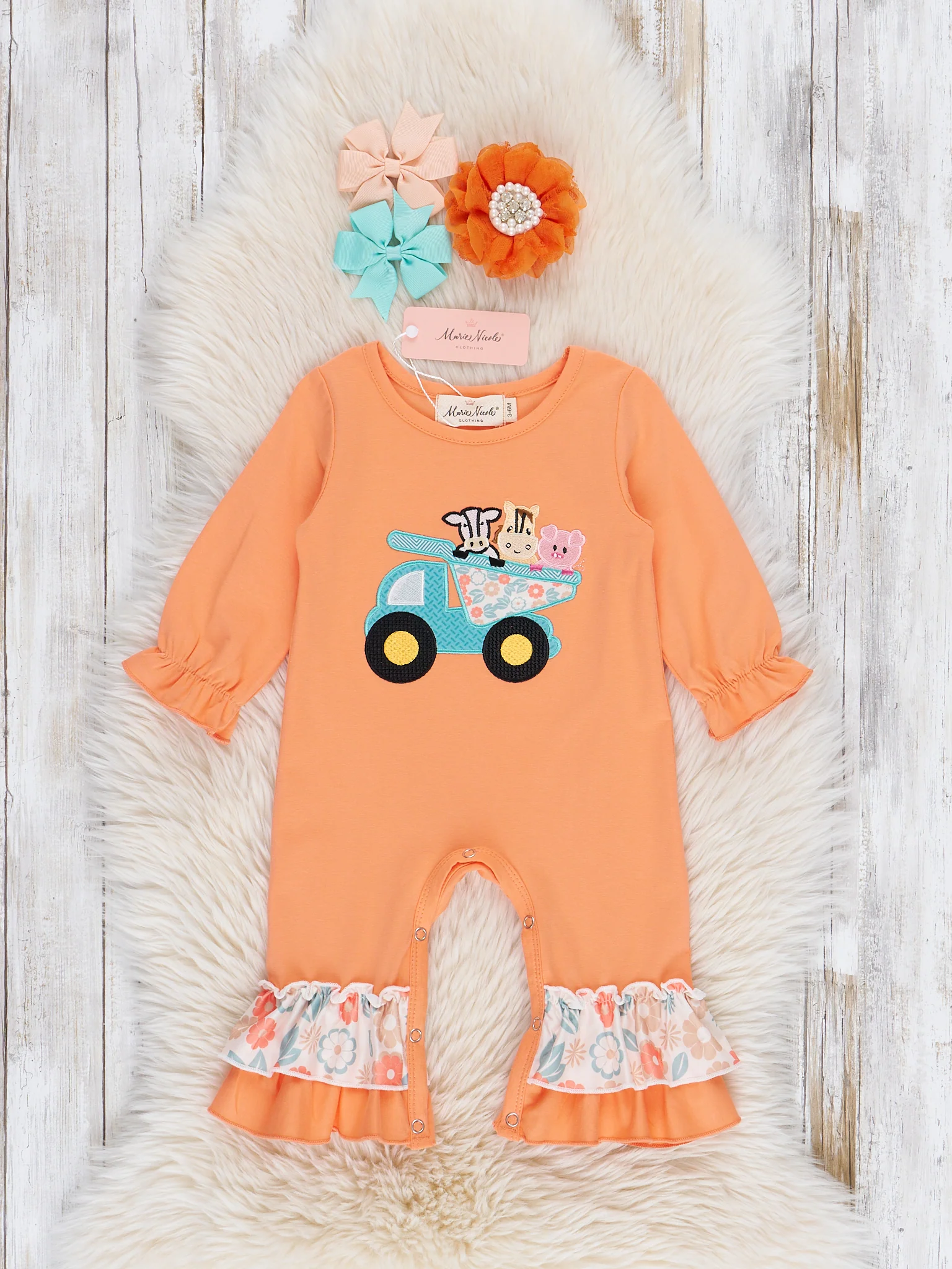 Embroidered Farm Animal Dump Truck Romper
