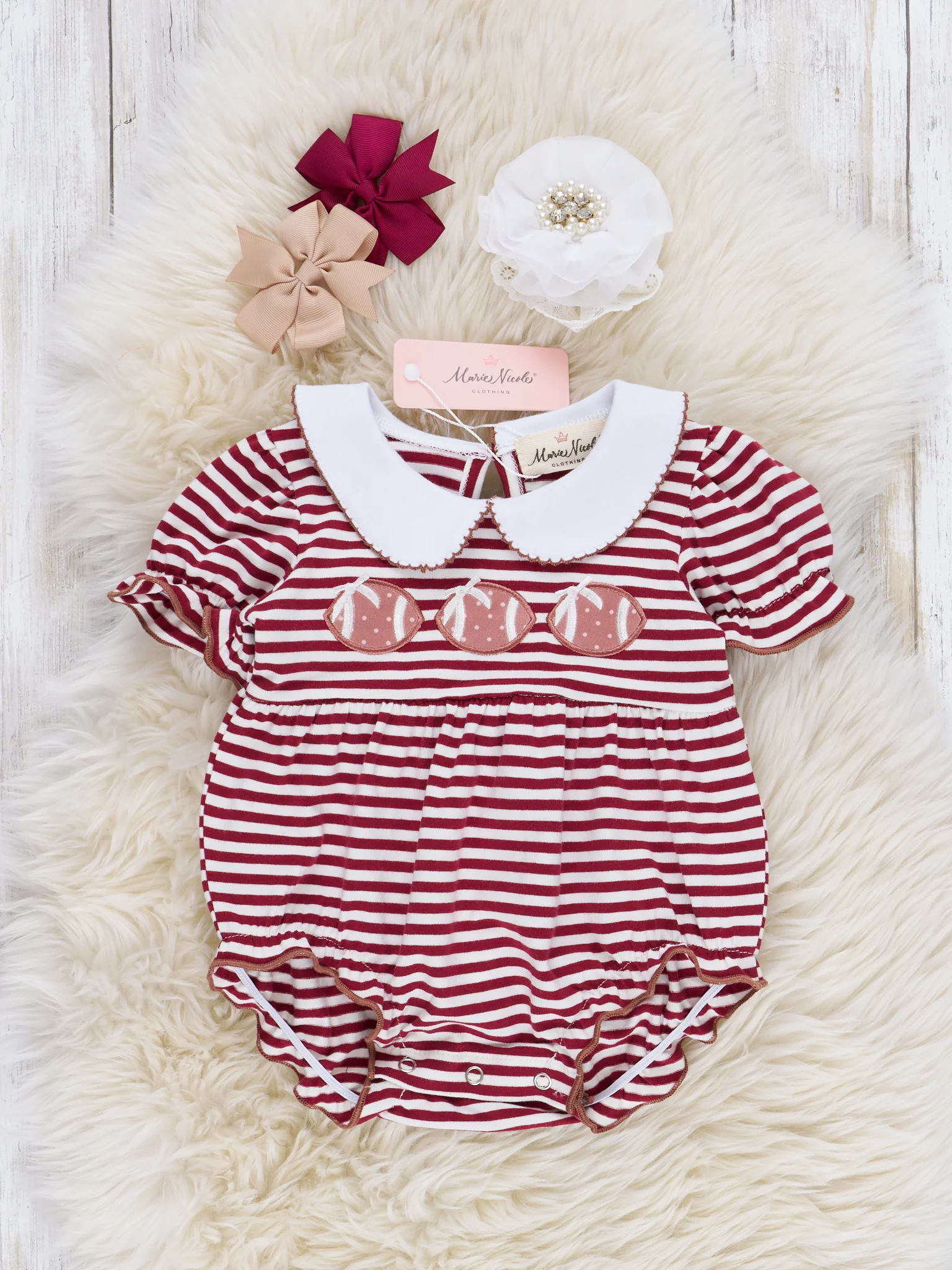 Embroidered Football Striped Romper - Image 3