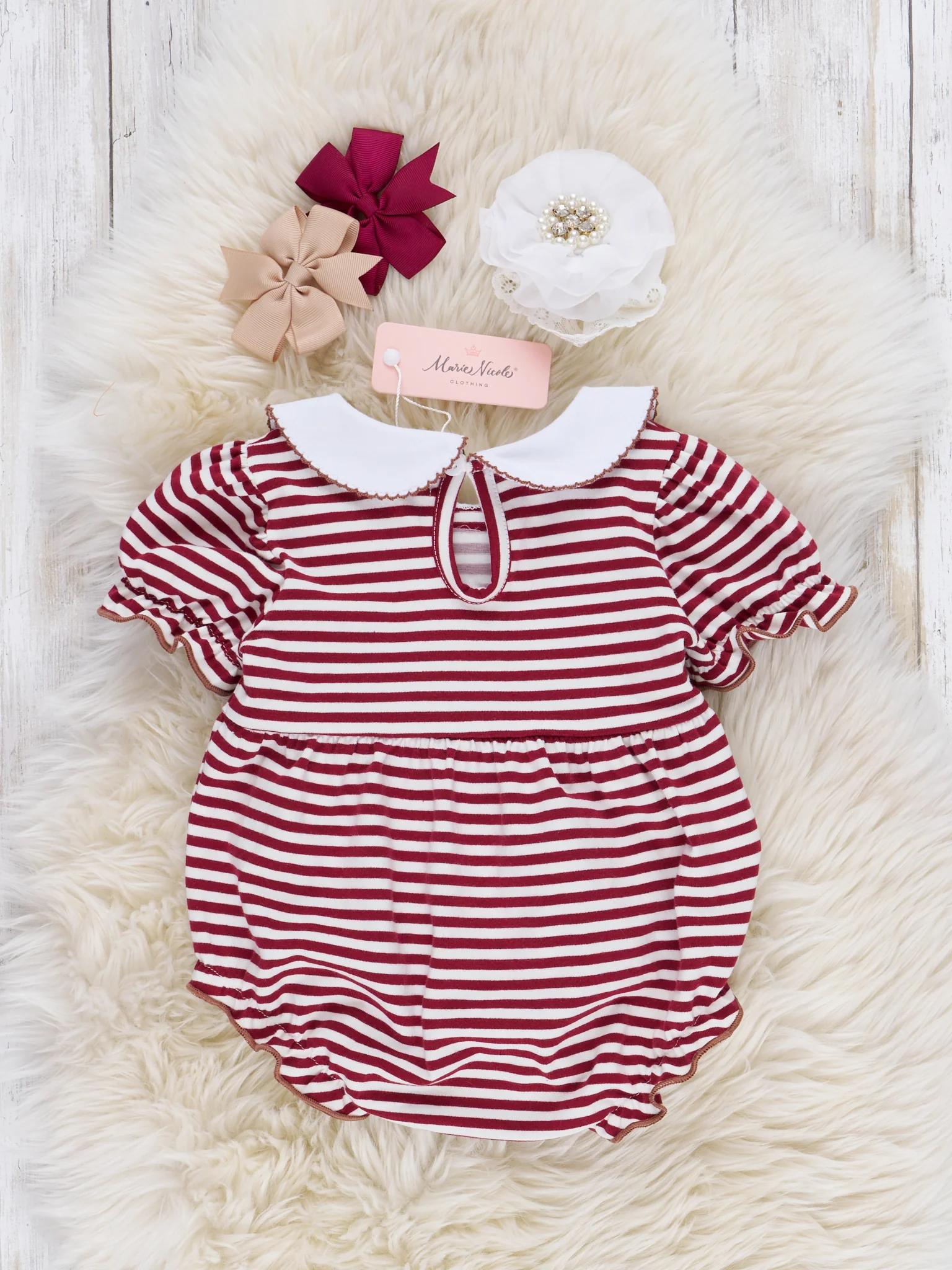 Embroidered Football Striped Romper - Image 7