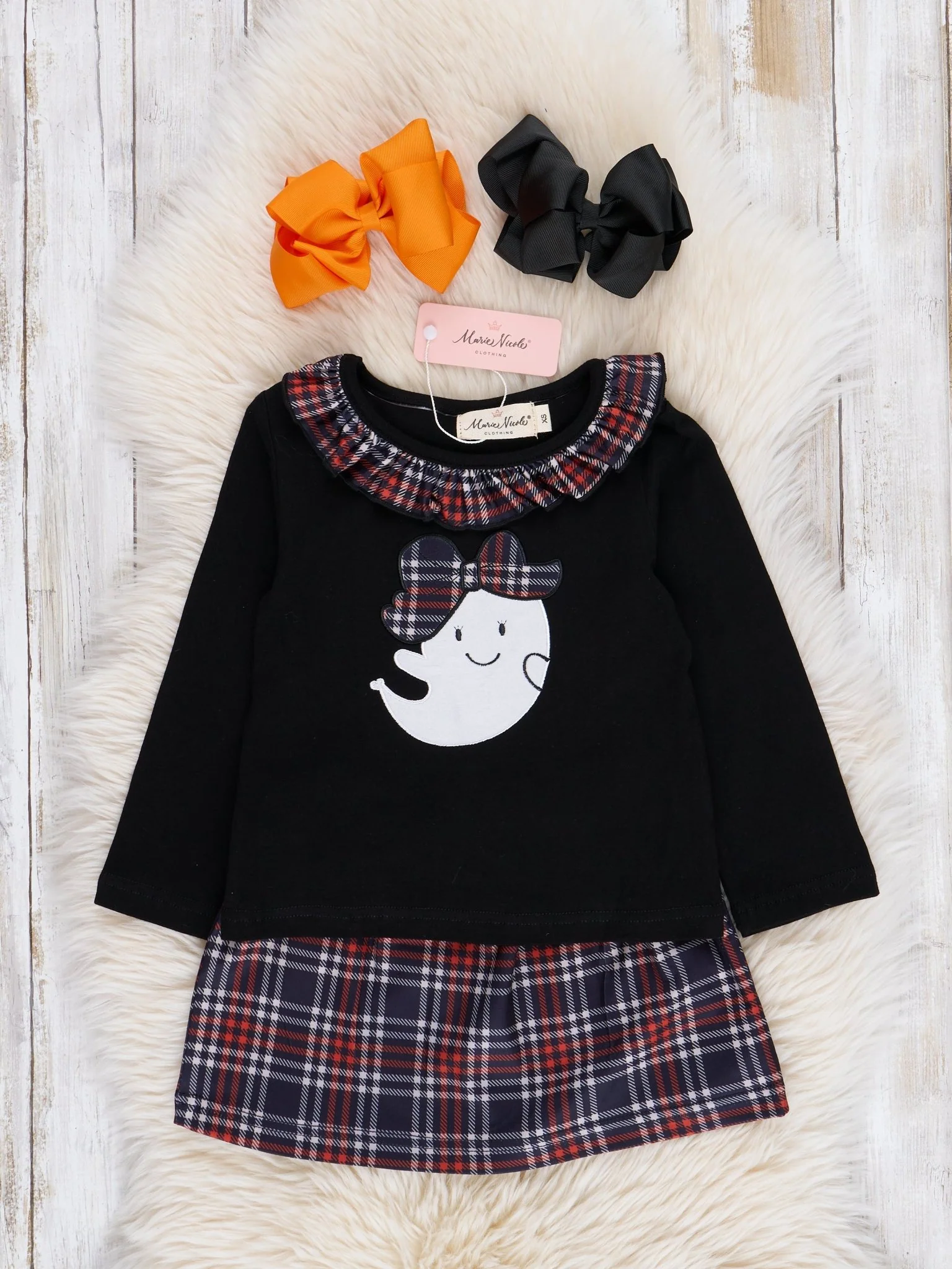 Embroidered Halloween Plaid Ruffle Outfit - Image 3