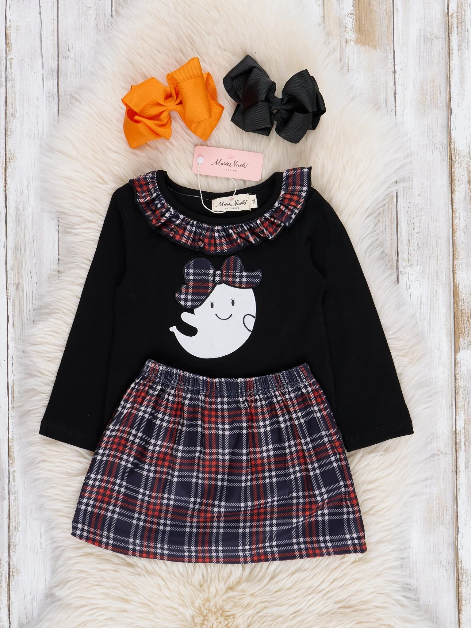 Embroidered Halloween Plaid Ruffle Outfit - Image 4
