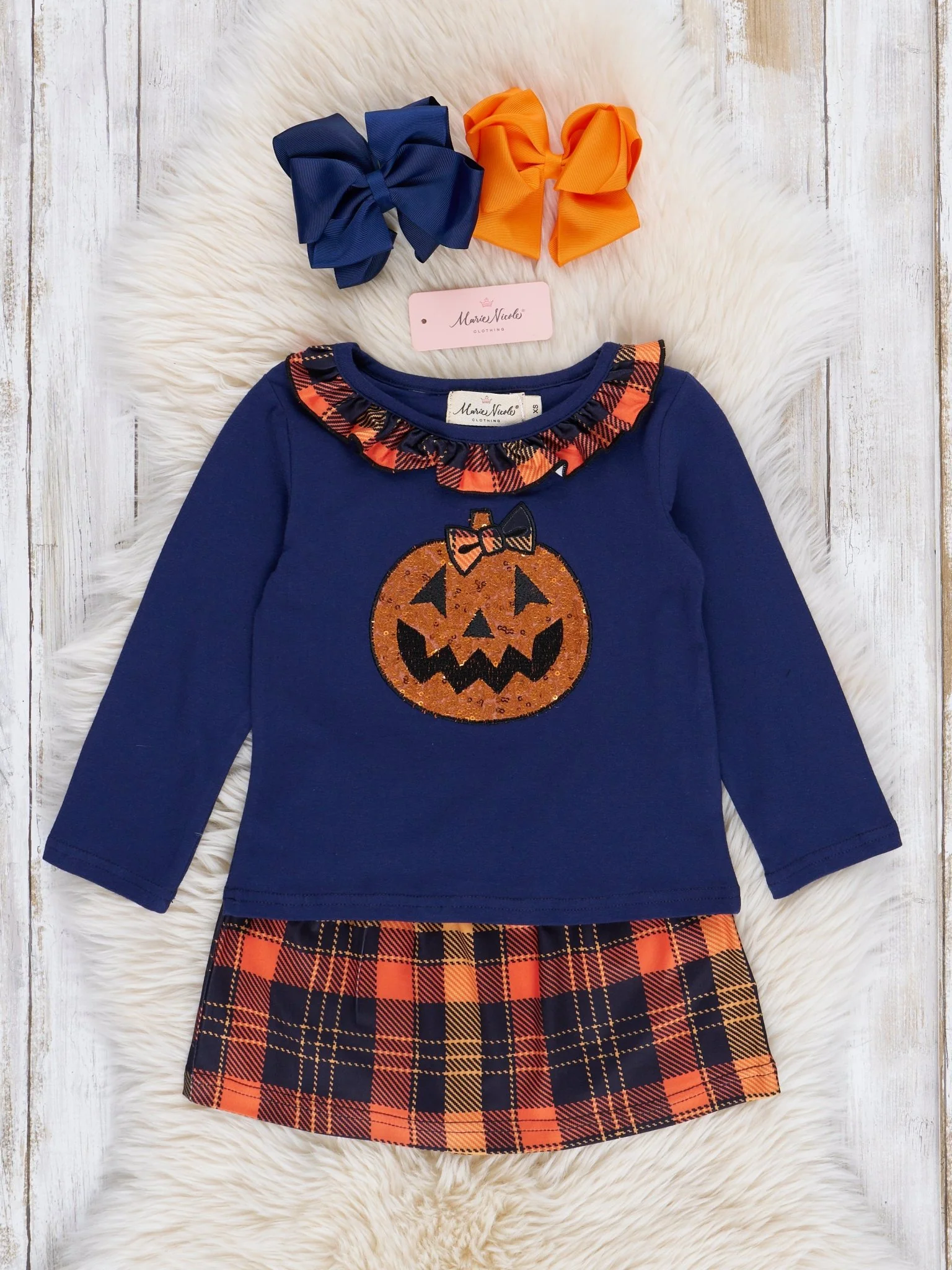 Embroidered Halloween Plaid Ruffle Outfit - Image 6