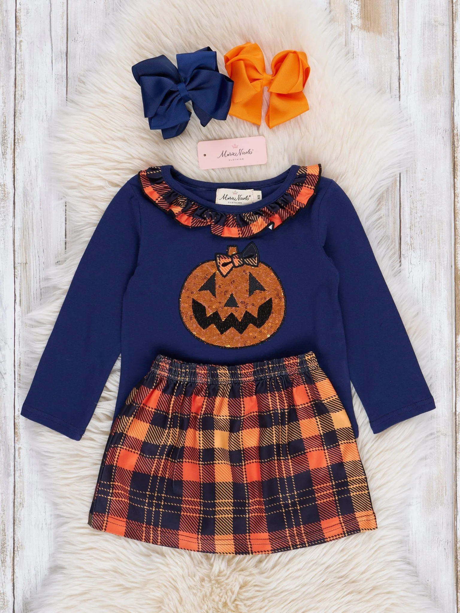 Embroidered Halloween Plaid Ruffle Outfit - Image 7