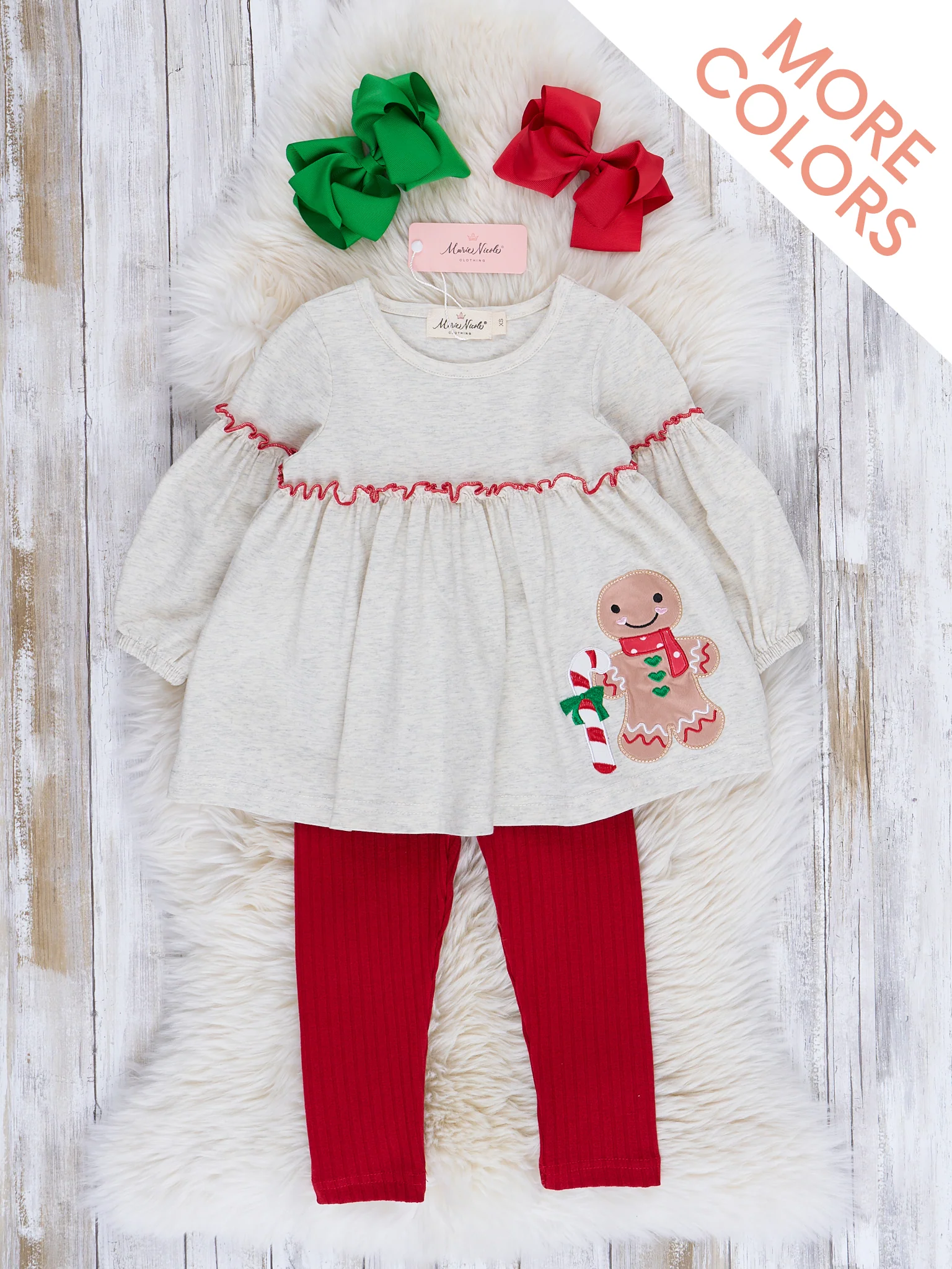 Embroidered Holiday Bubble Sleeve Outfit