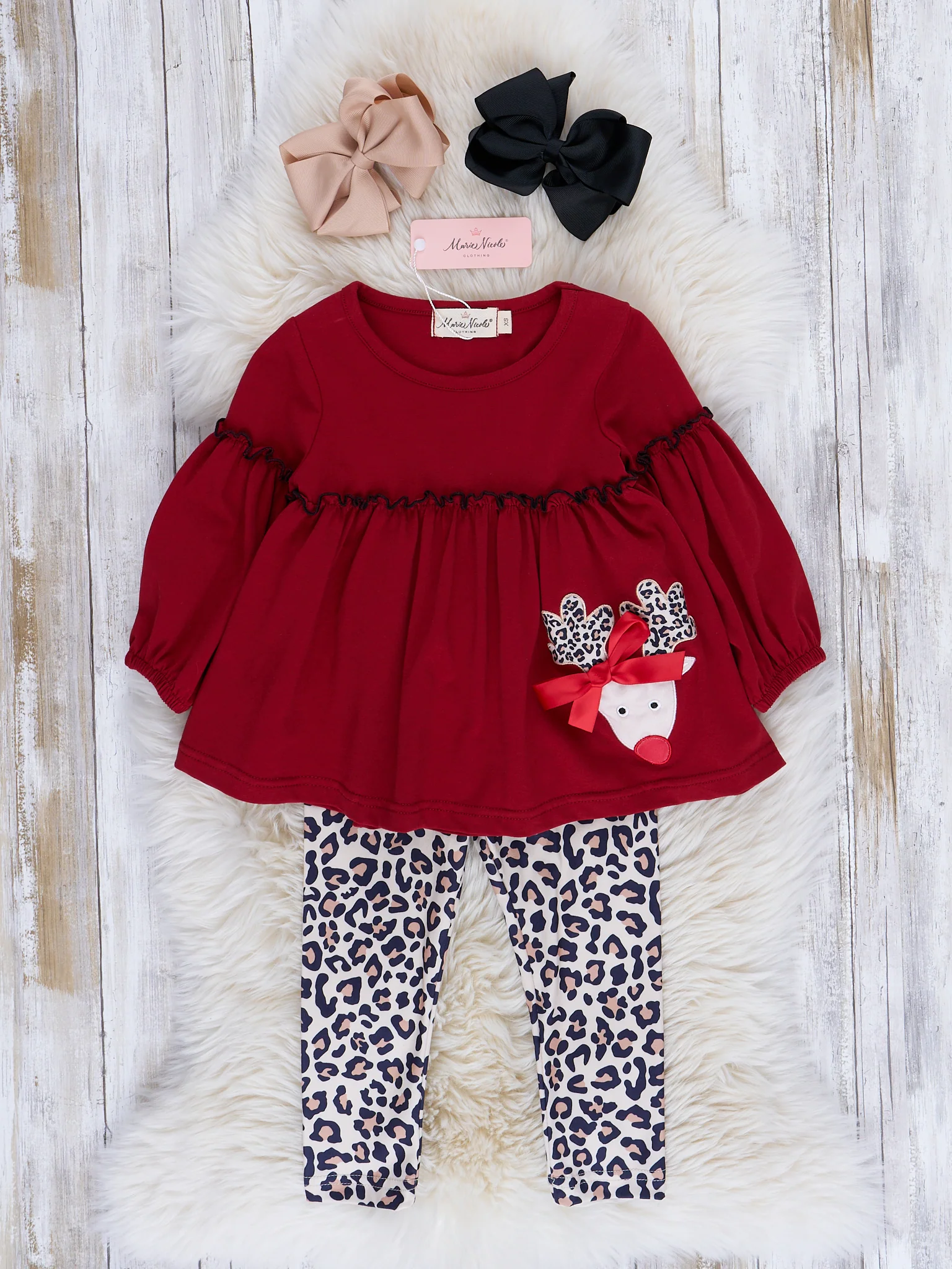 Embroidered Holiday Bubble Sleeve Outfit - Image 2