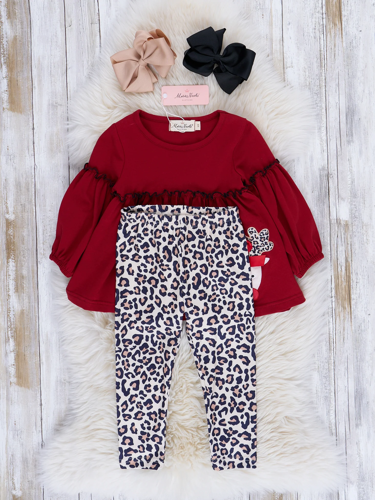 Embroidered Holiday Bubble Sleeve Outfit - Image 3