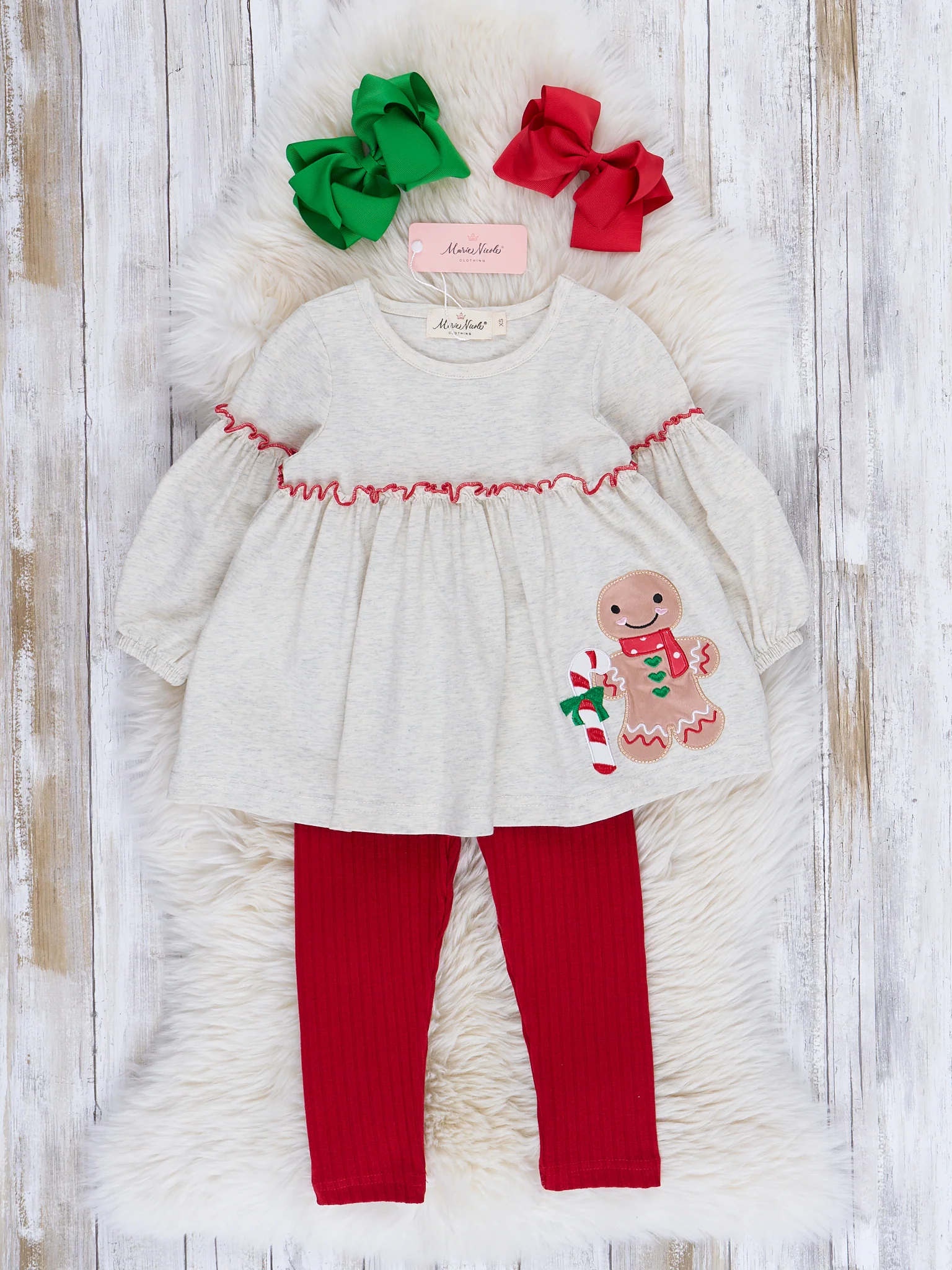 Embroidered Holiday Bubble Sleeve Outfit - Image 4