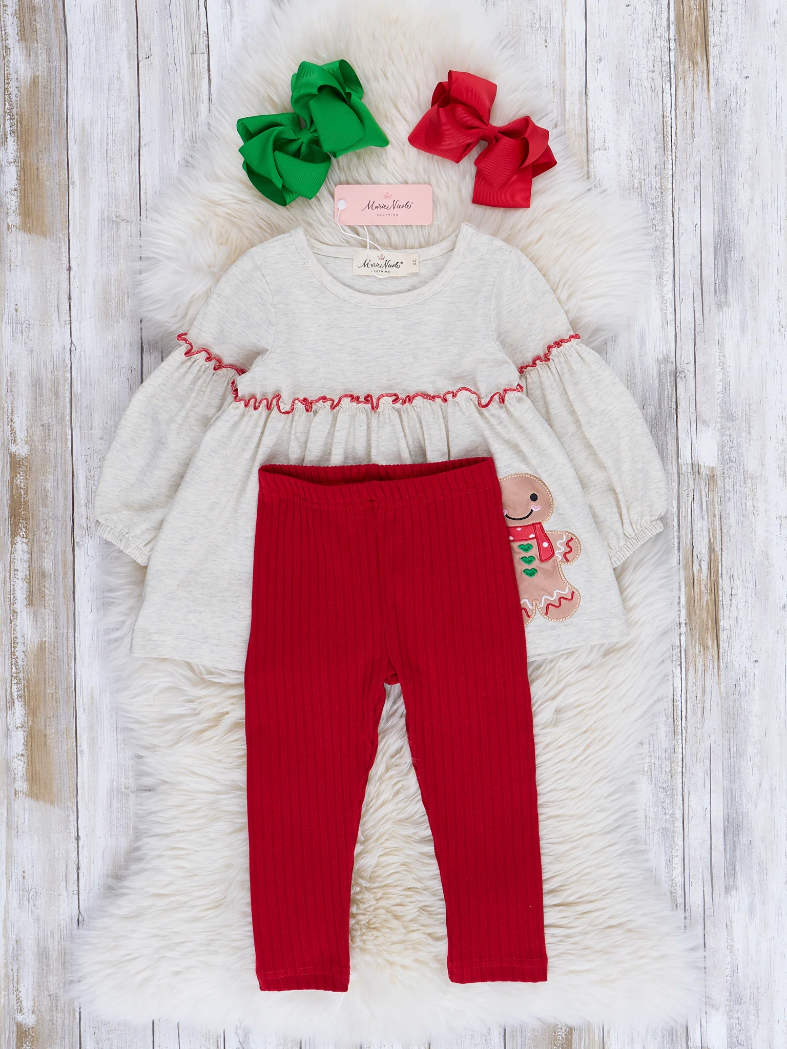 Embroidered Holiday Bubble Sleeve Outfit - Image 5