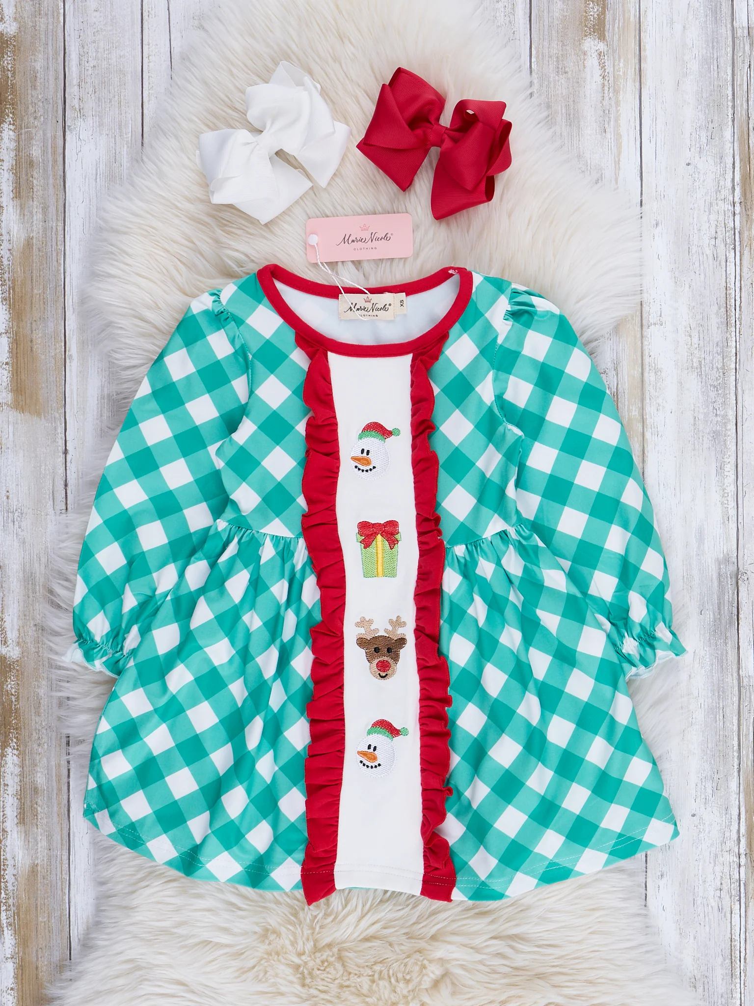 Embroidered Holiday Gingham Dress