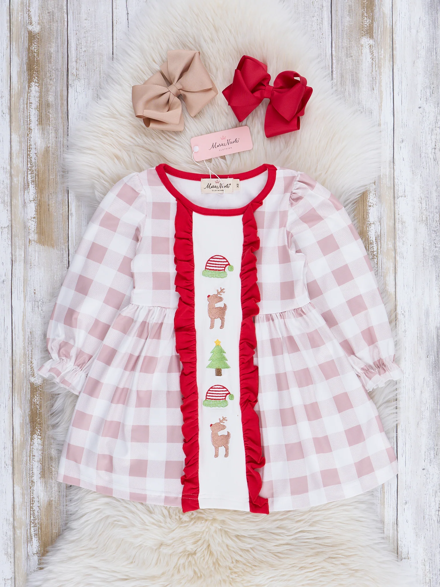 Embroidered Holiday Gingham Dress - Image 2