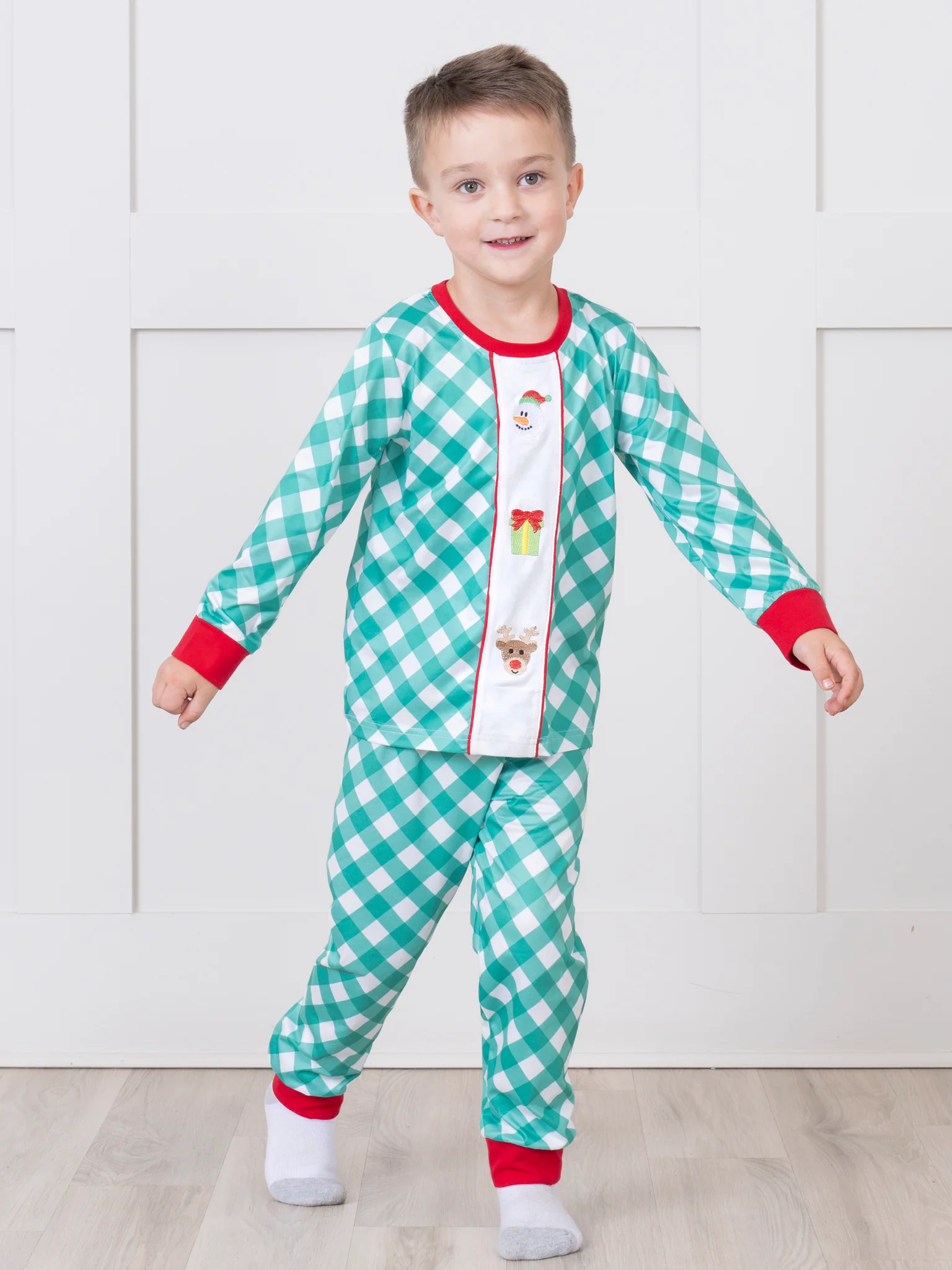 Embroidered Holiday Gingham Outfit