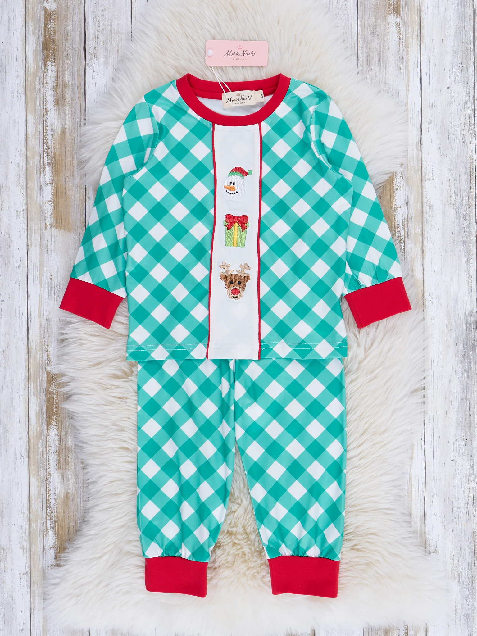 Embroidered Holiday Gingham Outfit - Image 2