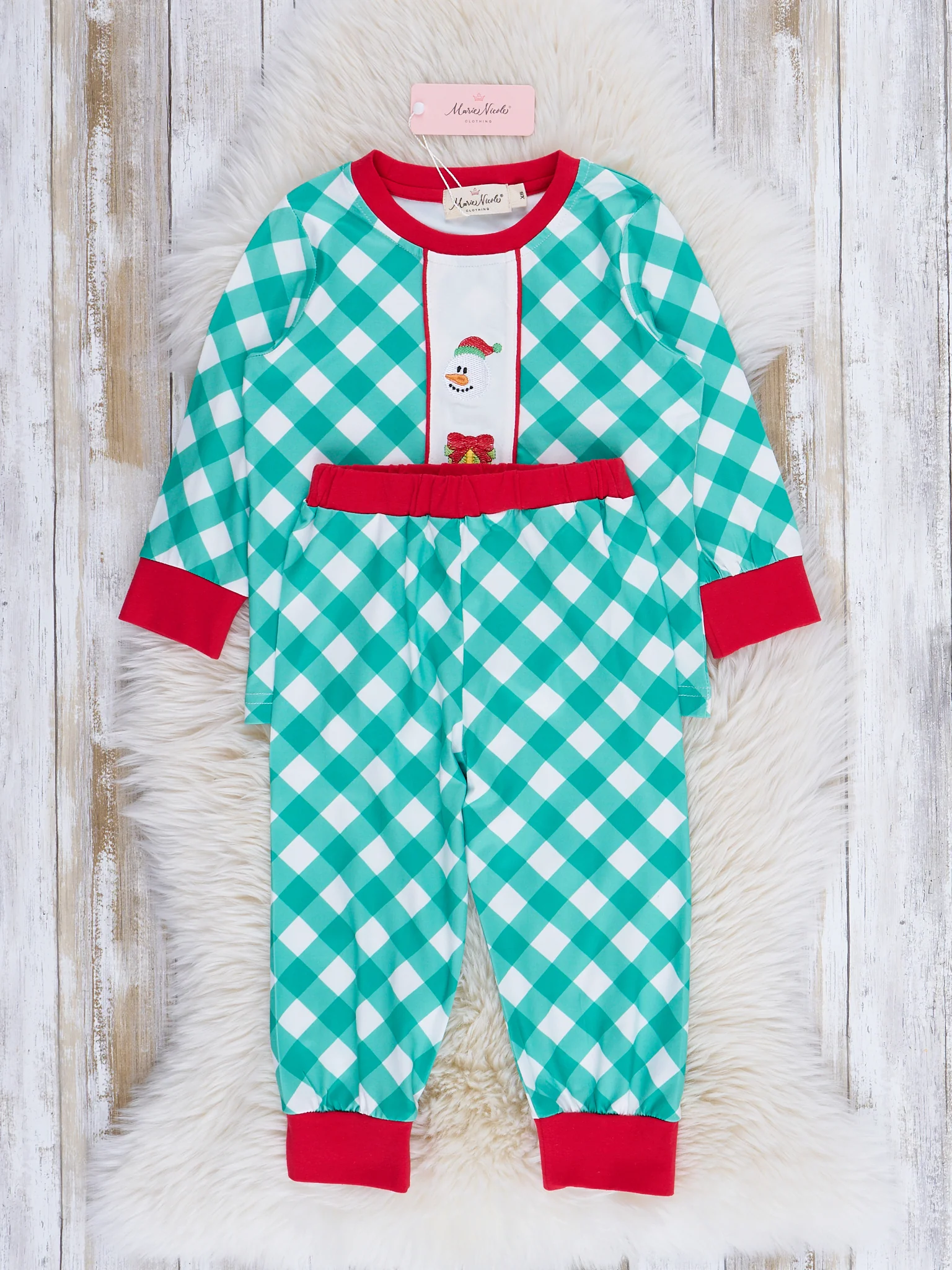 Embroidered Holiday Gingham Outfit - Image 3