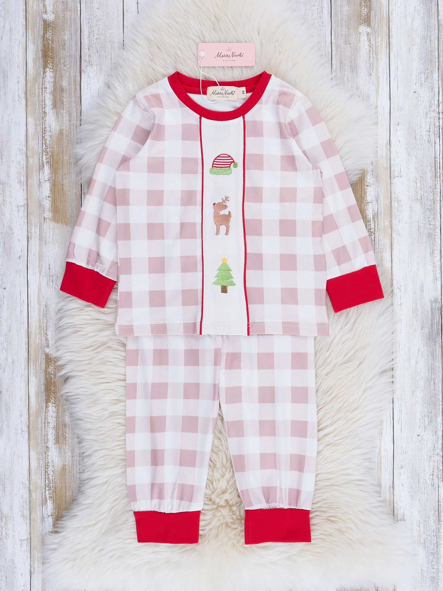 Embroidered Holiday Gingham Outfit - Image 4