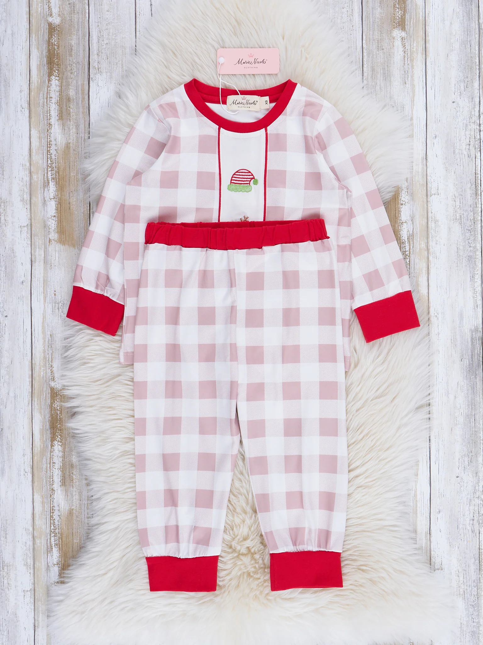 Embroidered Holiday Gingham Outfit - Image 5