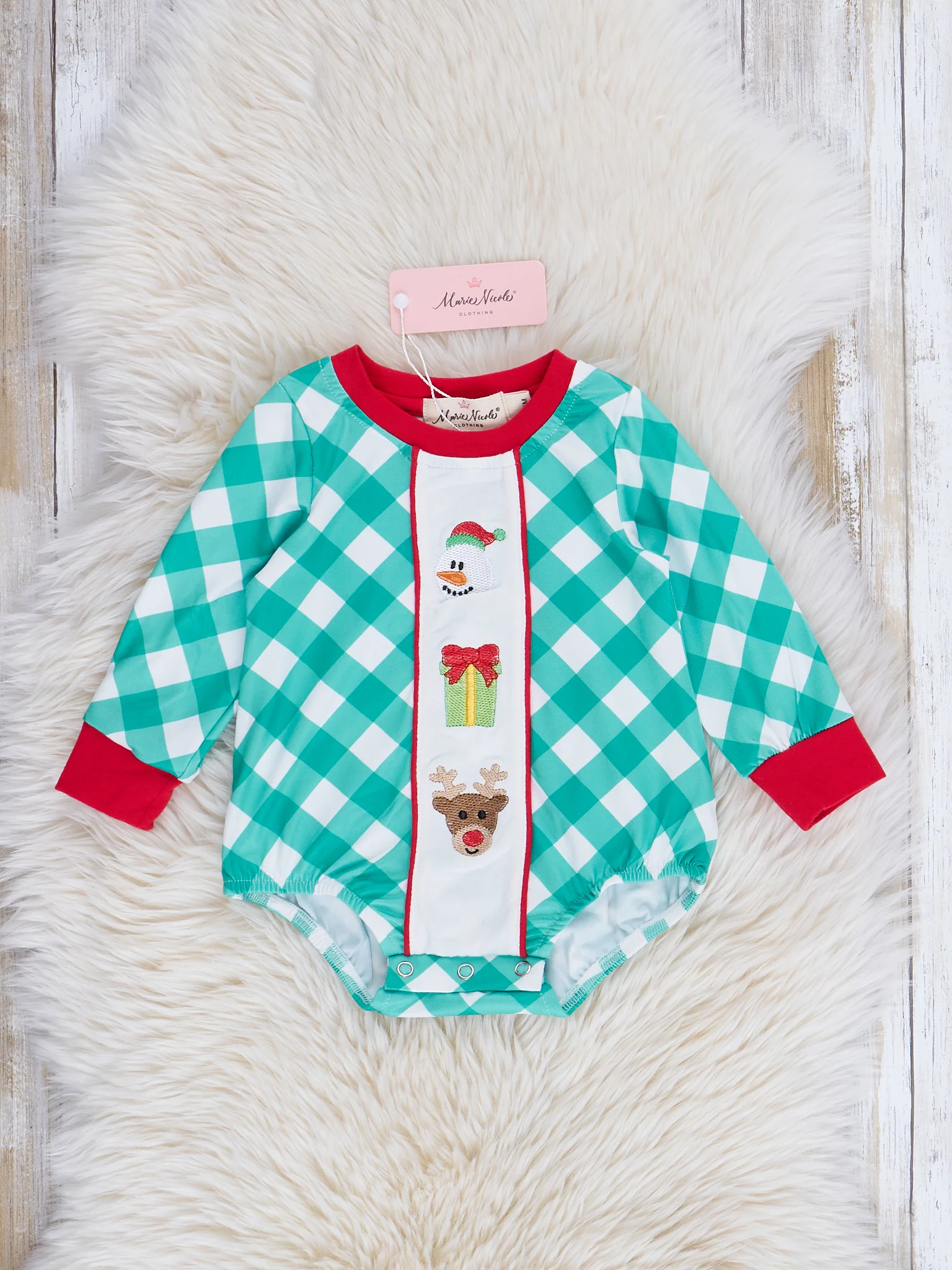 Embroidered Holiday Gingham Romper