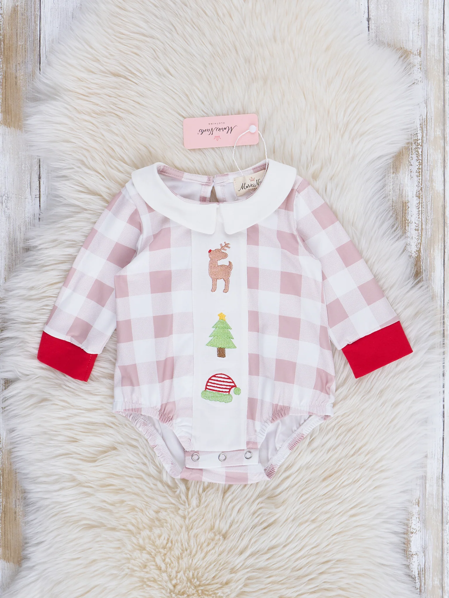 Embroidered Holiday Gingham Romper - Image 2