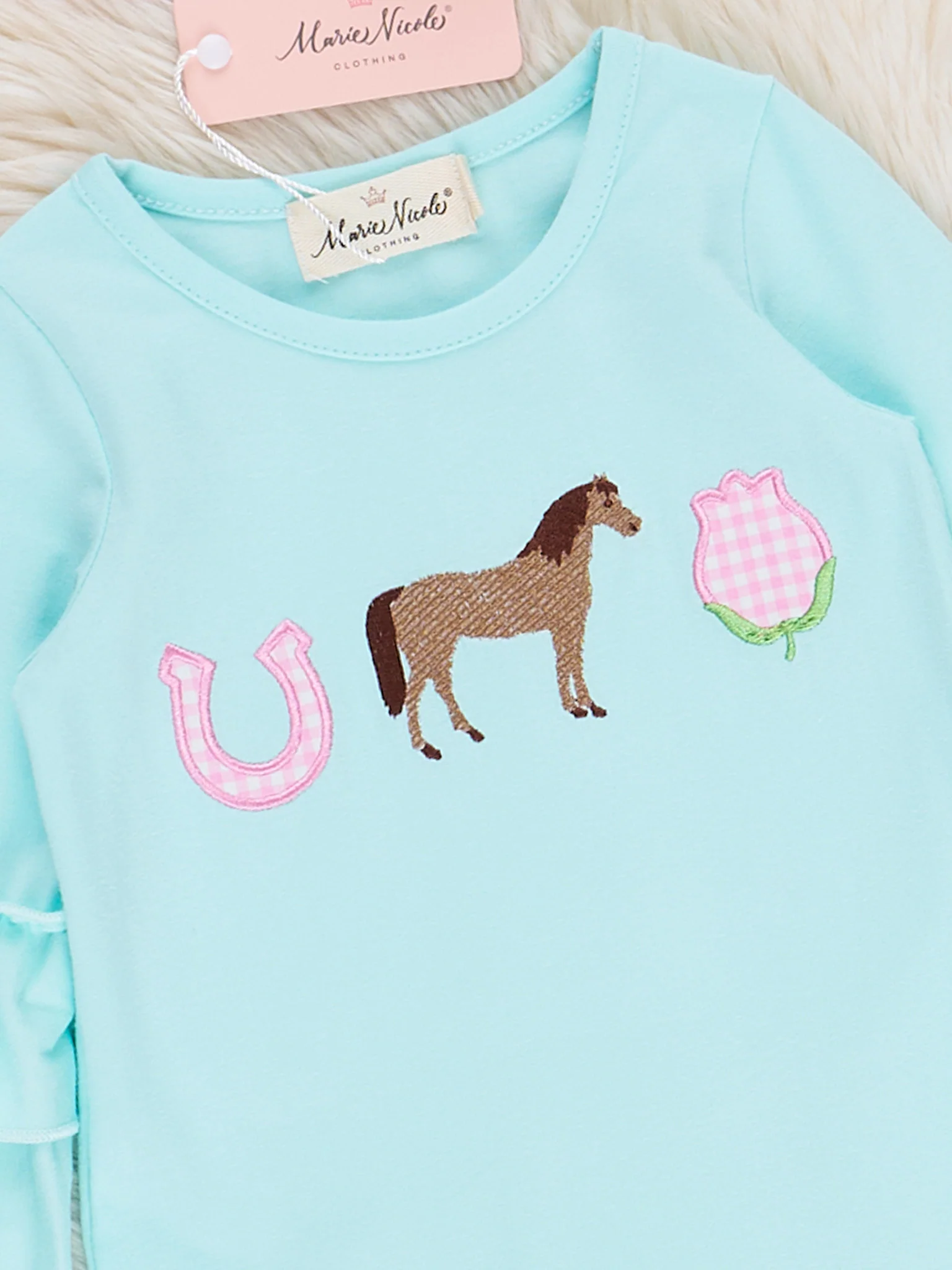 Embroidered Horsing Around Gingham Ruffle Romper - Image 2