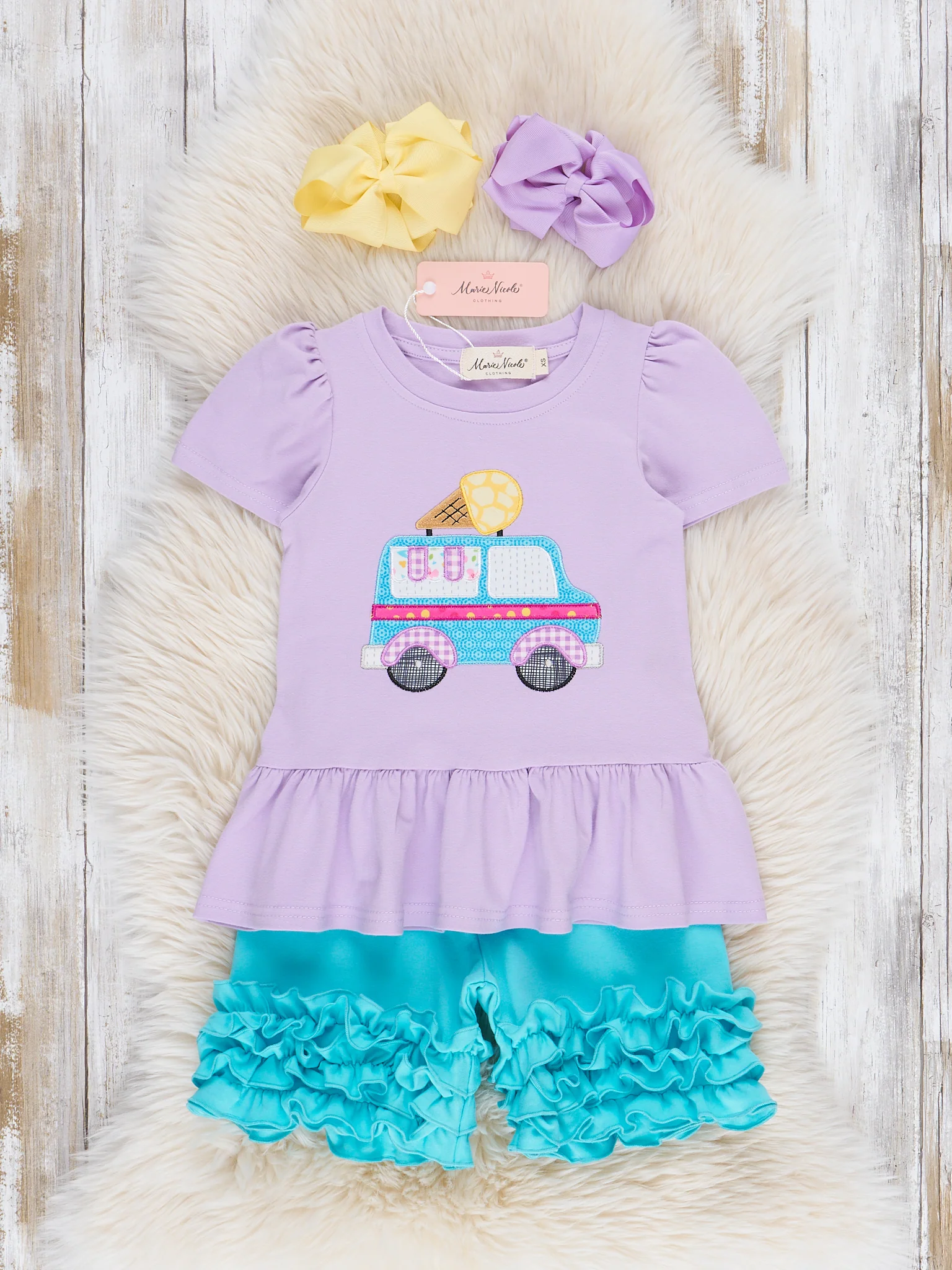 Embroidered Ice Cream Trucks Ruffle Outfit - Image 2