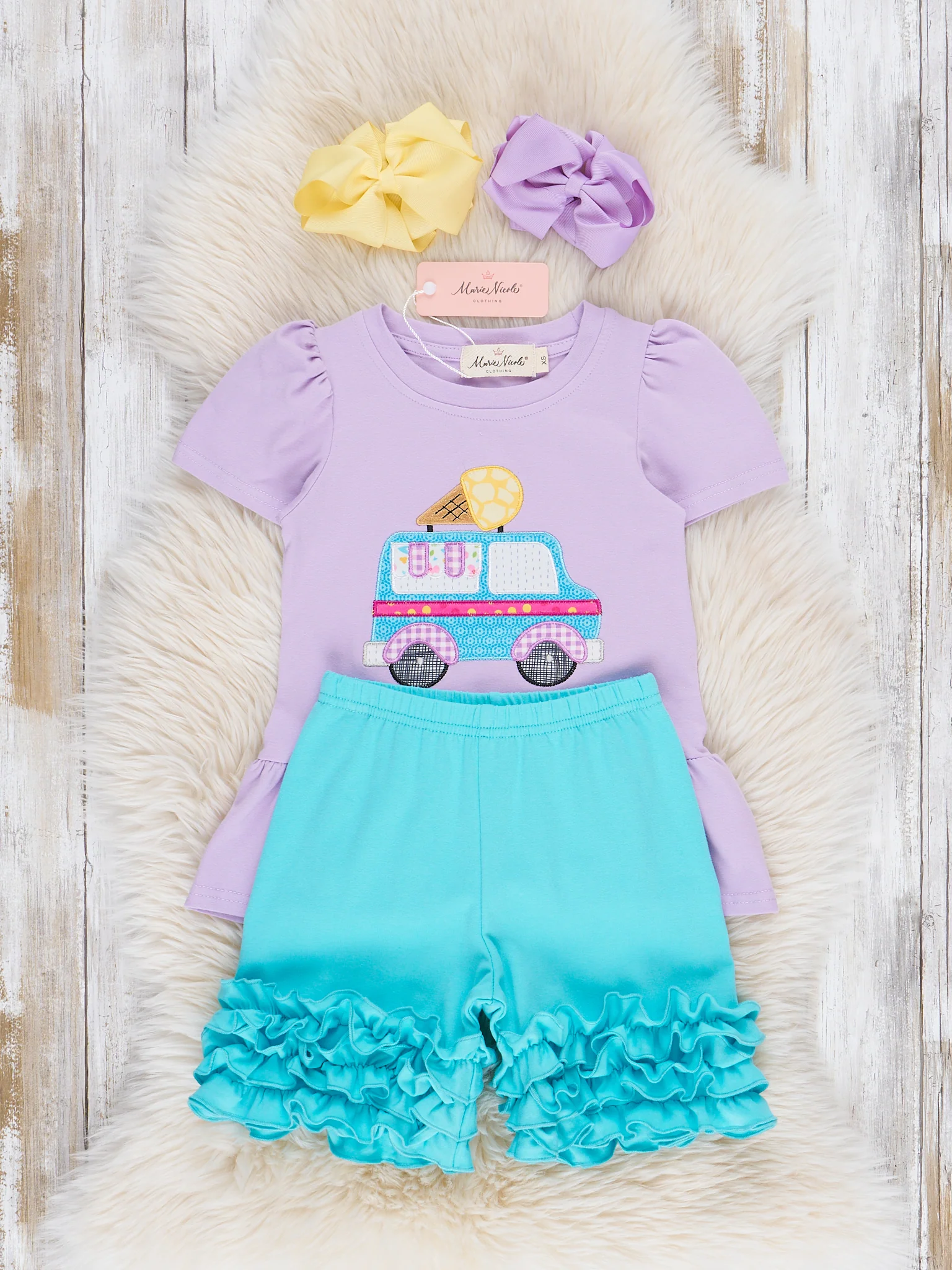 Embroidered Ice Cream Trucks Ruffle Outfit - Image 3