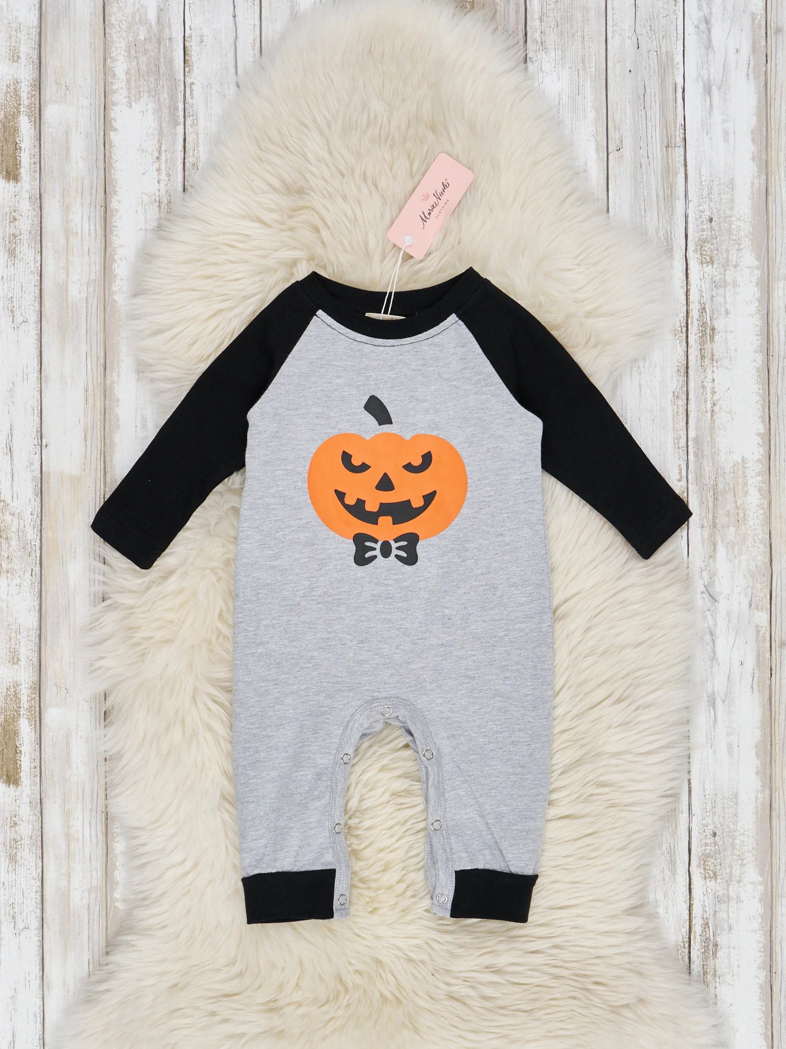 Embroidered Jack-O-Lantern Raglan Romper