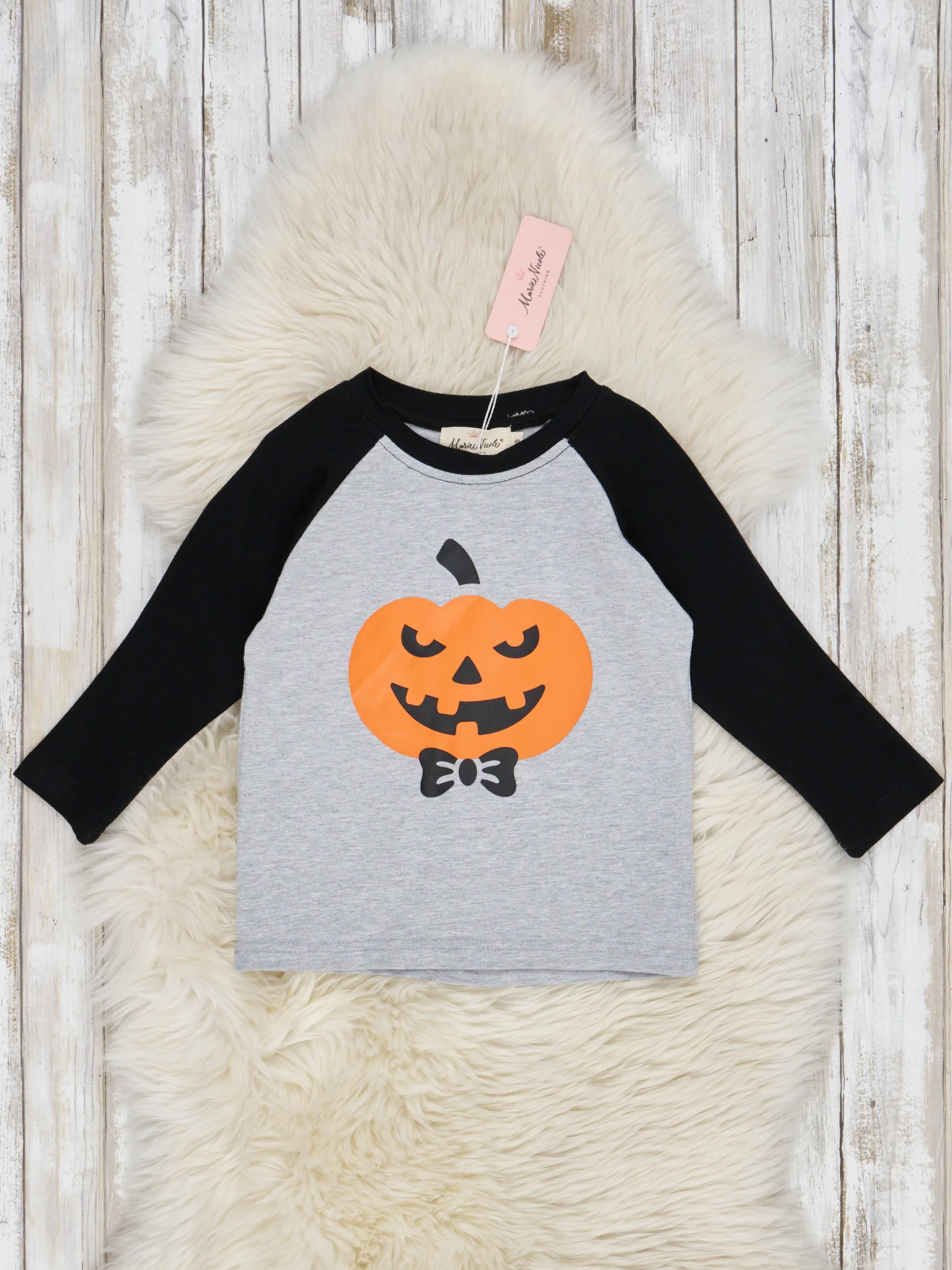 Embroidered Jack-O-Lantern Raglan Top