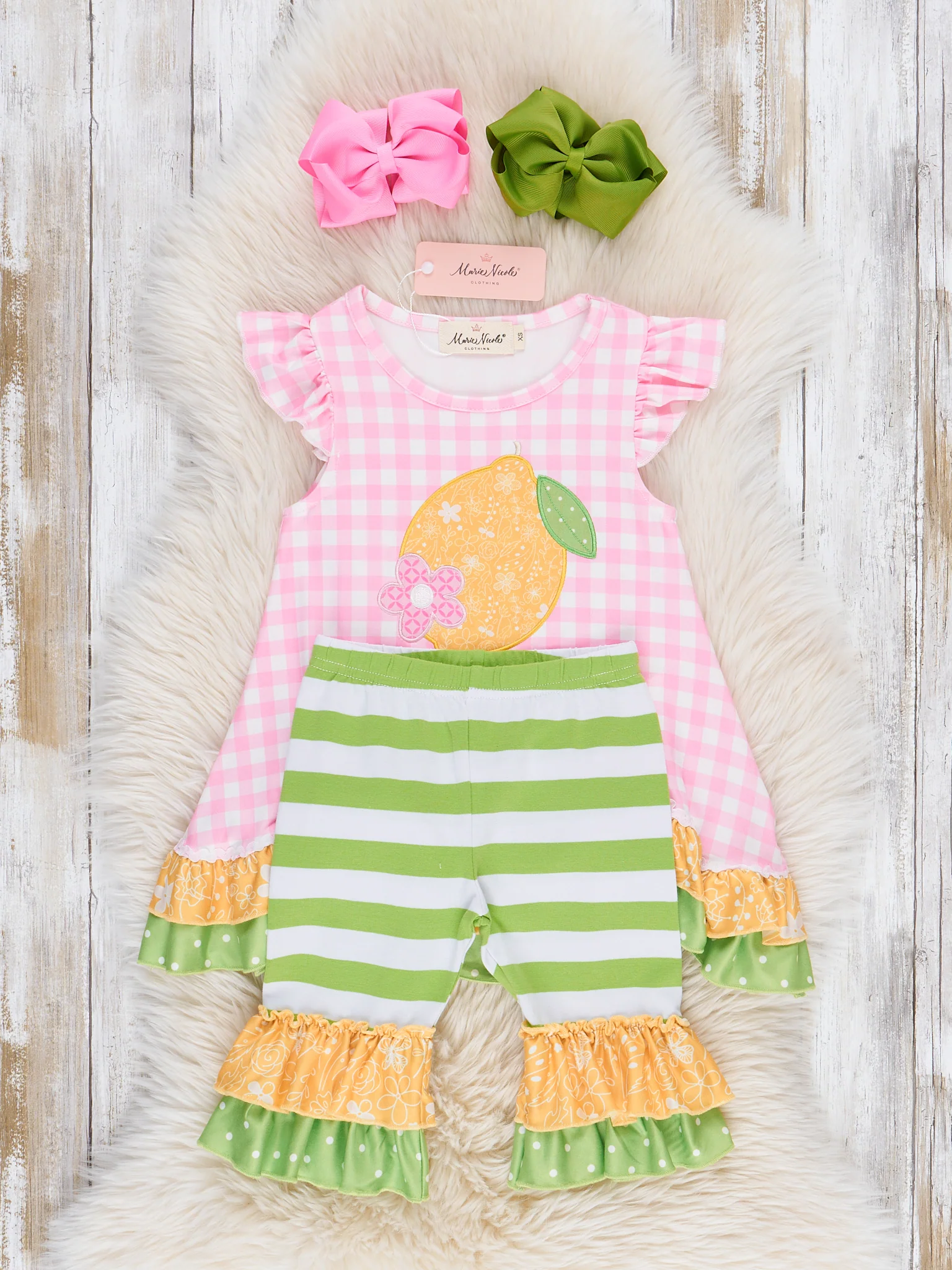 Embroidered Lemons Gingham Ruffle Outfit - Image 3