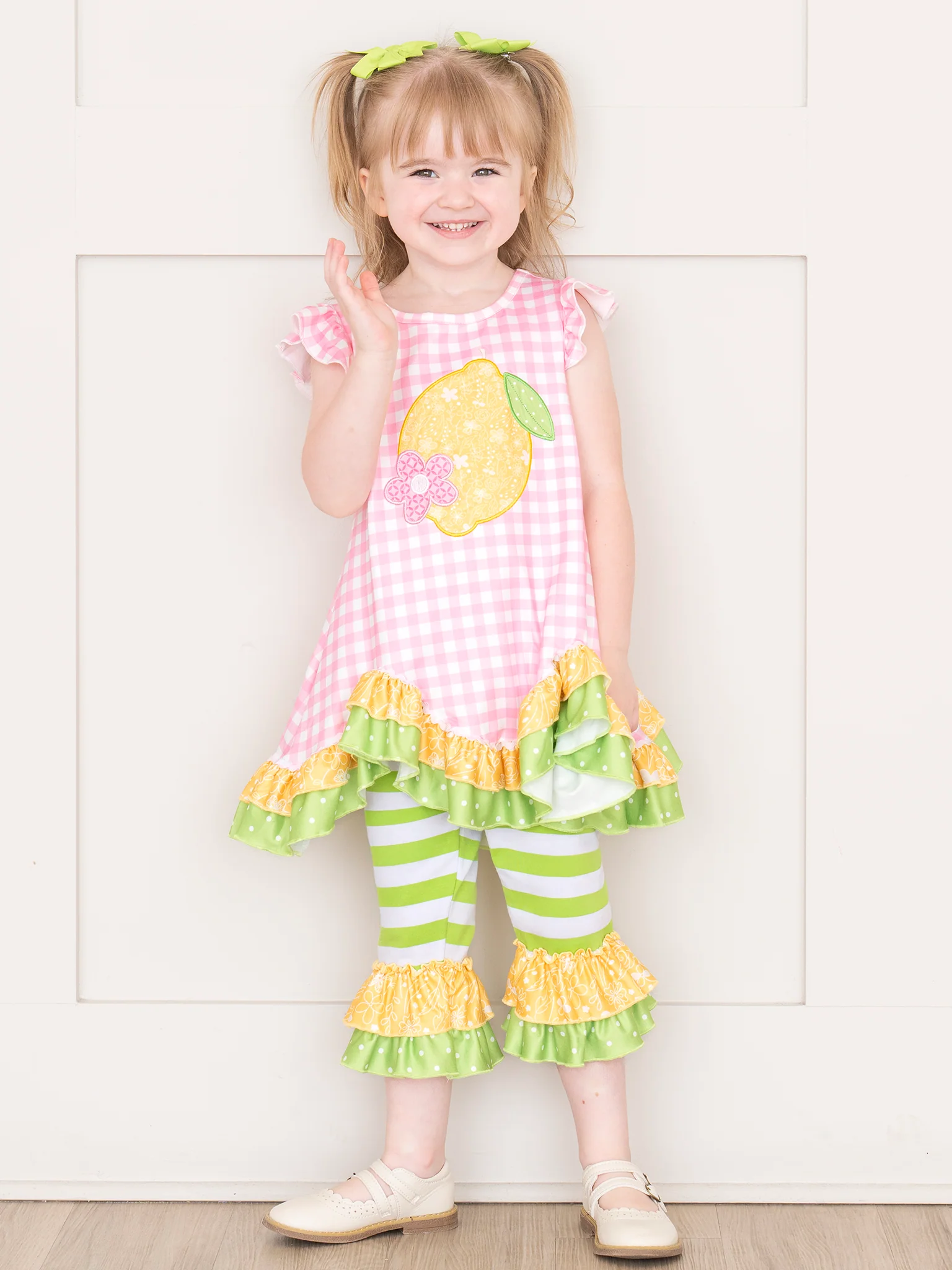 Embroidered Lemons Gingham Ruffle Outfit - Image 4