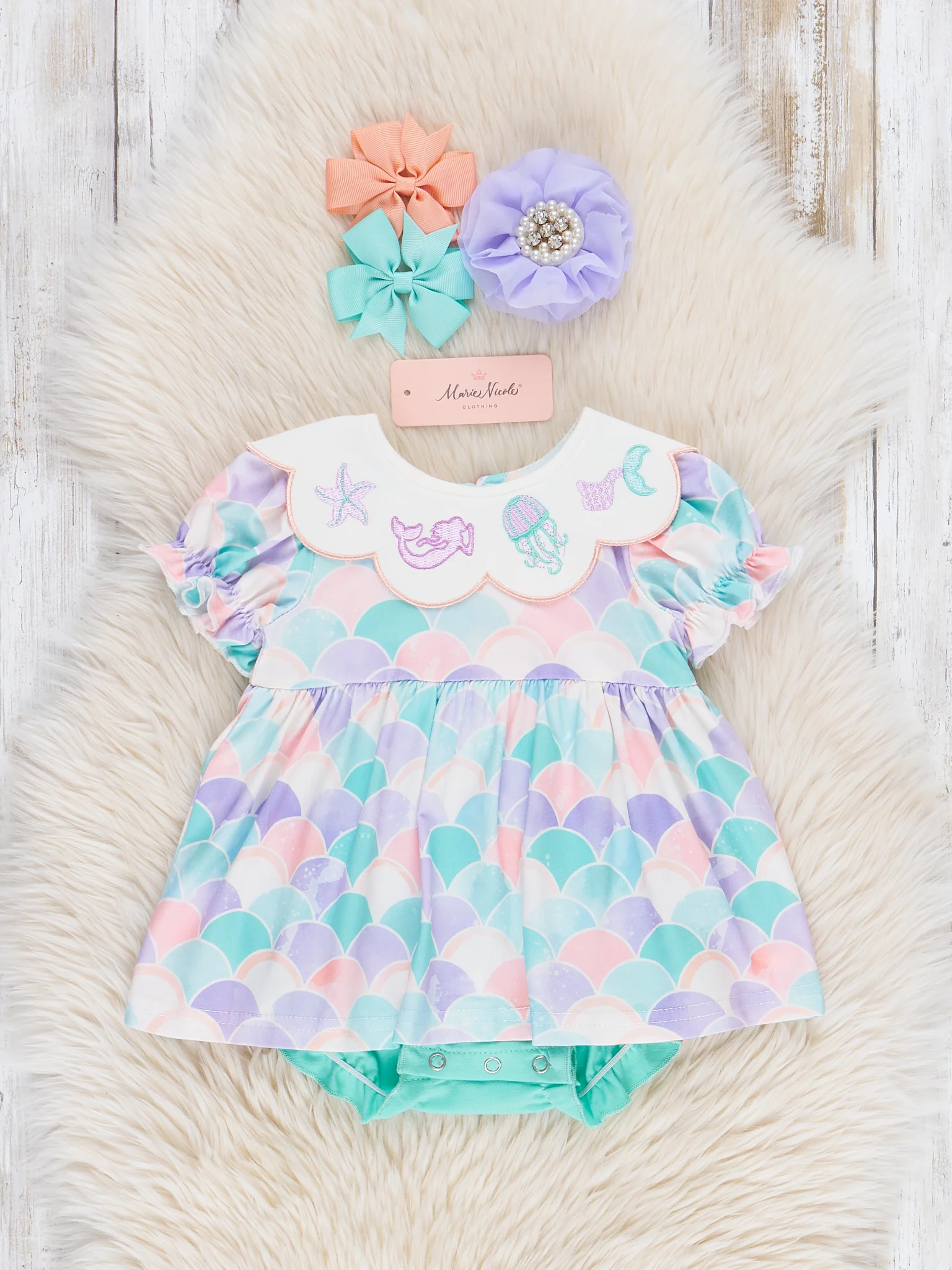 Embroidered Mermaid Life Ruffle Bubble Romper