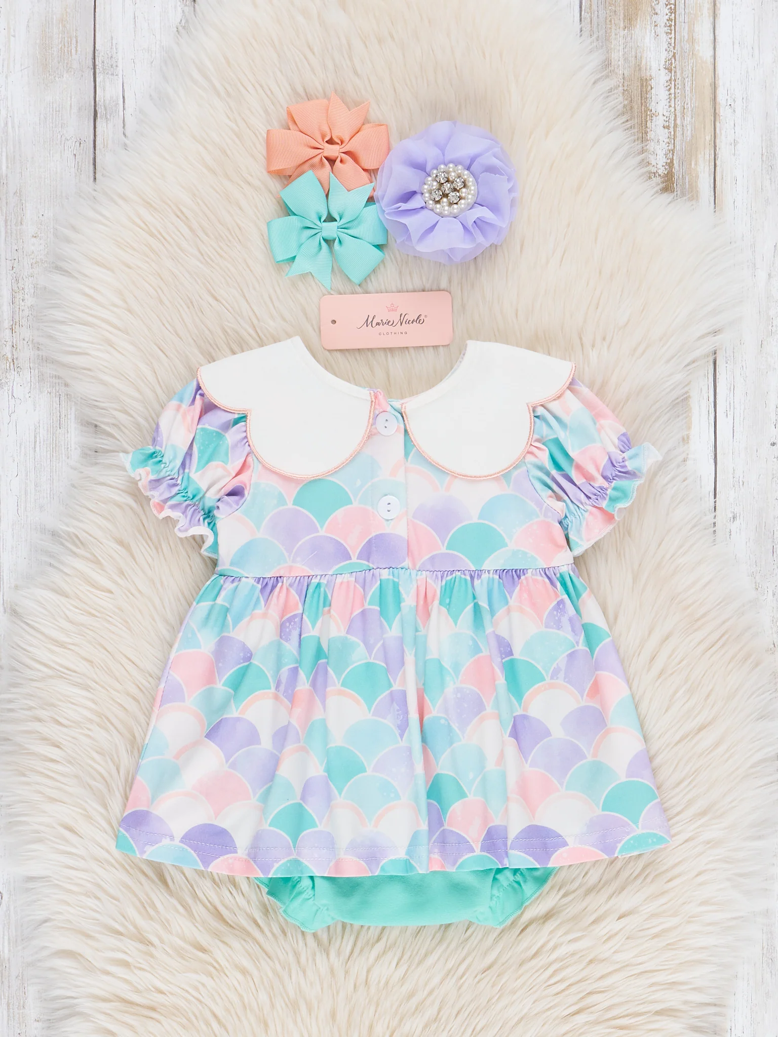 Embroidered Mermaid Life Ruffle Bubble Romper - Image 2
