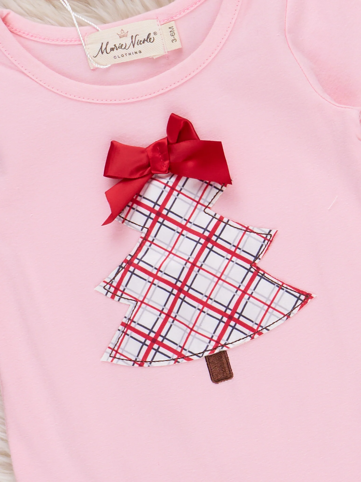 Embroidered Plaid Christmas Tree Lace Trim Romper - Image 2
