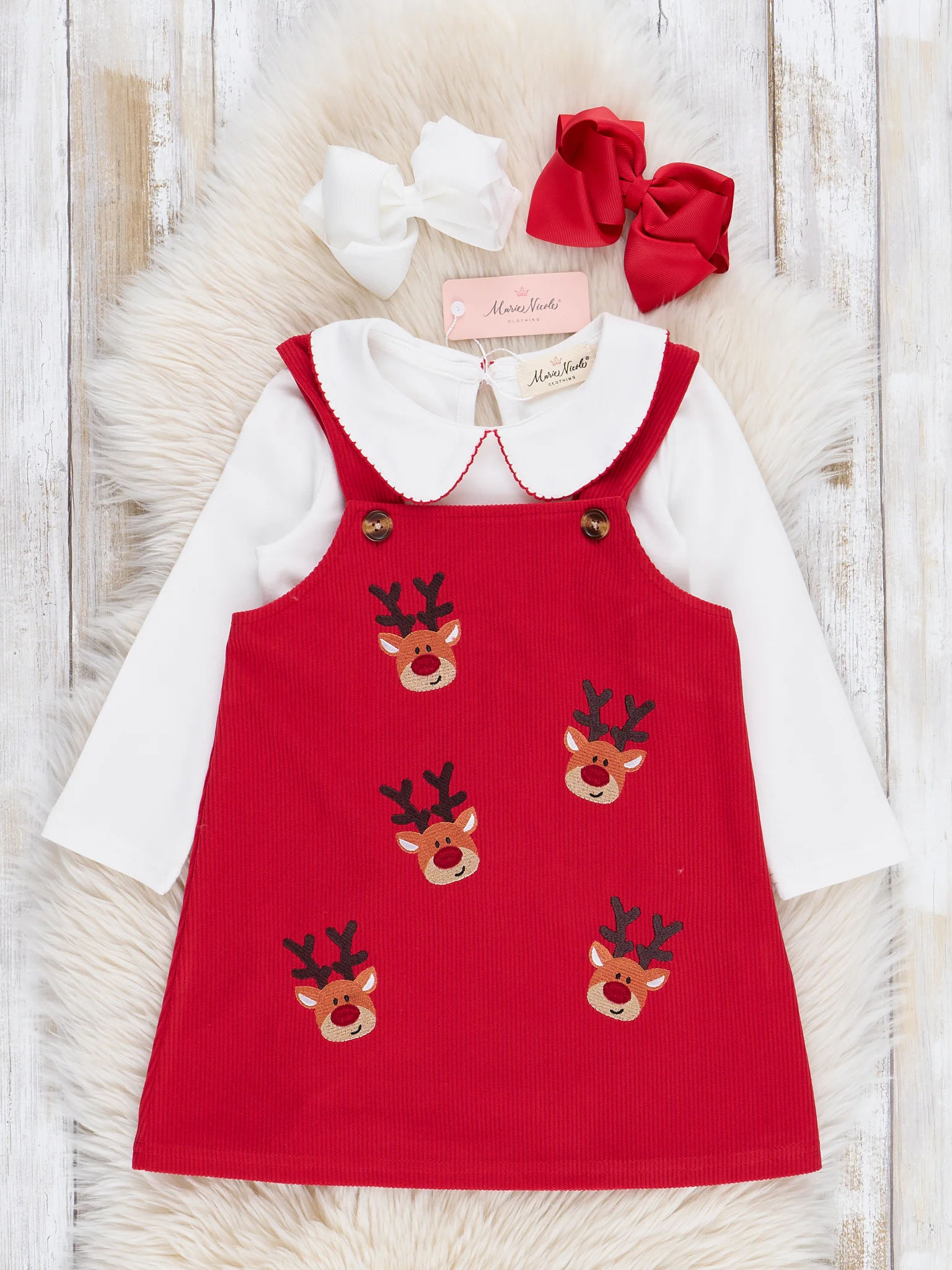 Embroidered Reindeer Corduroy Skirtall Set