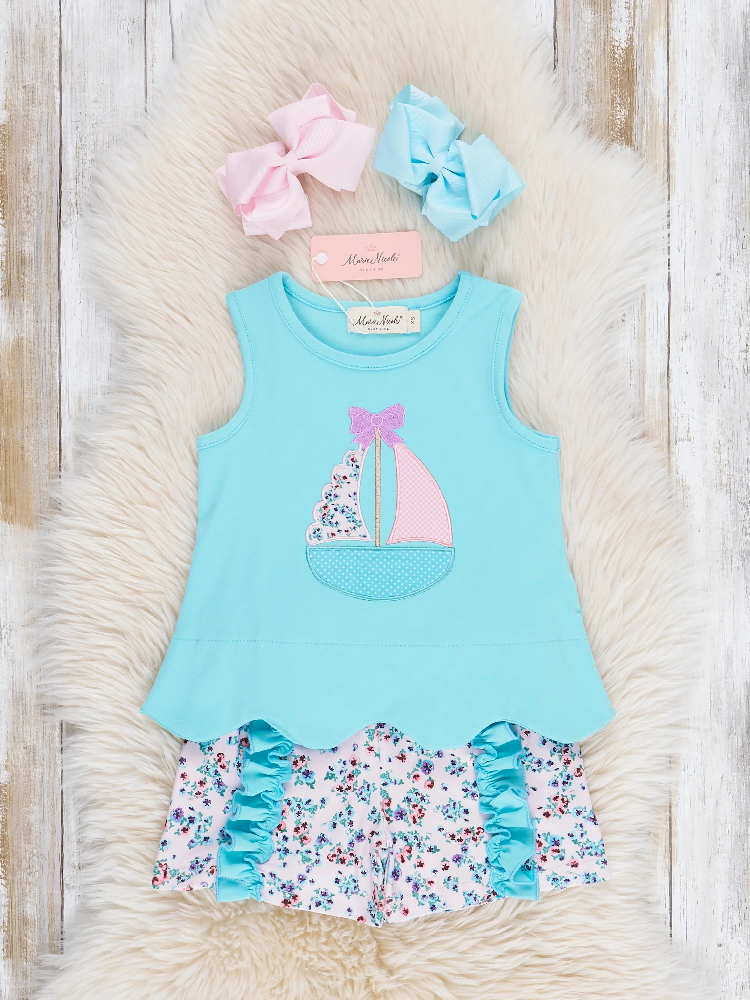 Embroidered Sail Boats Floral Ruffle Outfit - Image 2